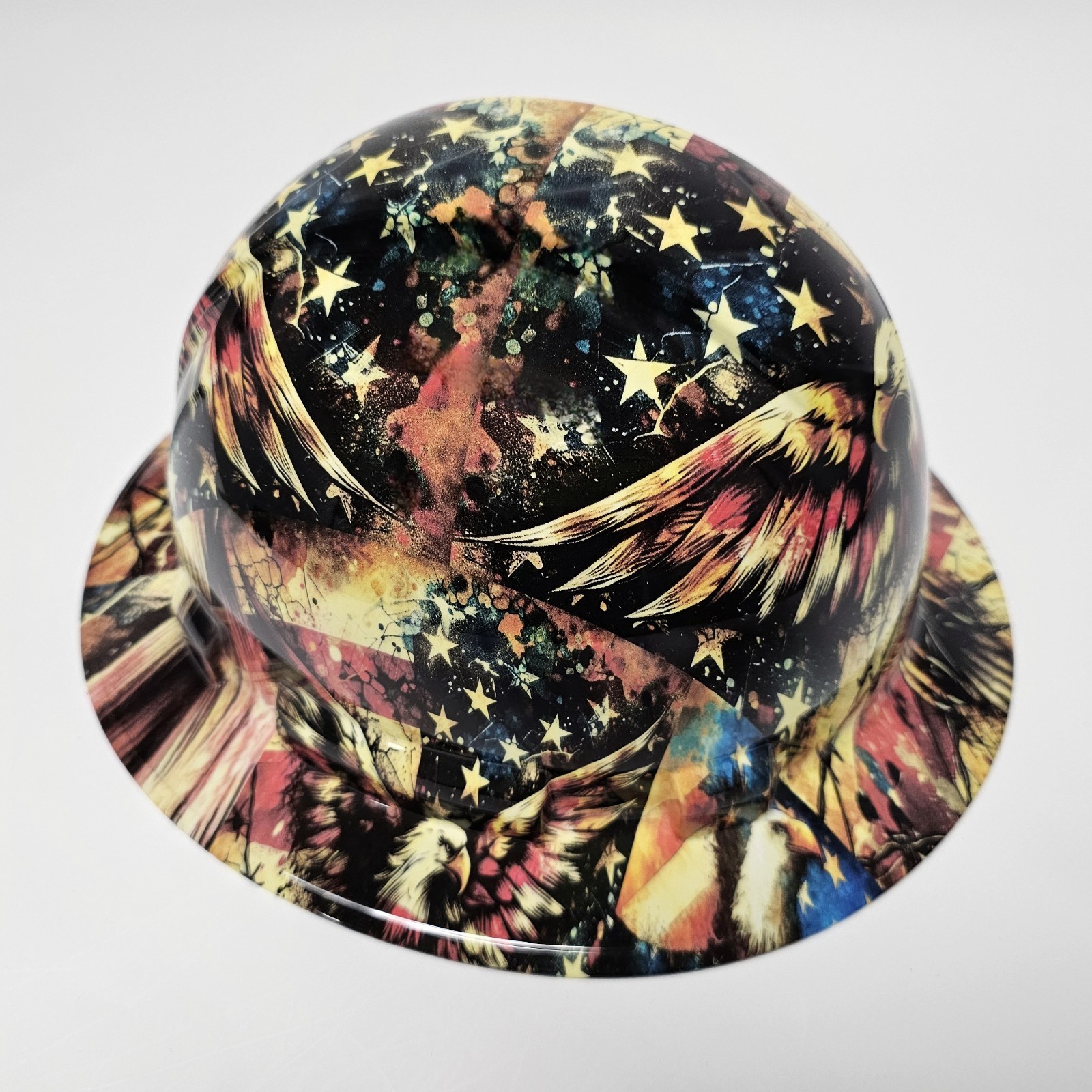 full brim hard hat custom hydro dipped IN AMERICAN EAGLE COLLAGE WATERCOLOR NEW
