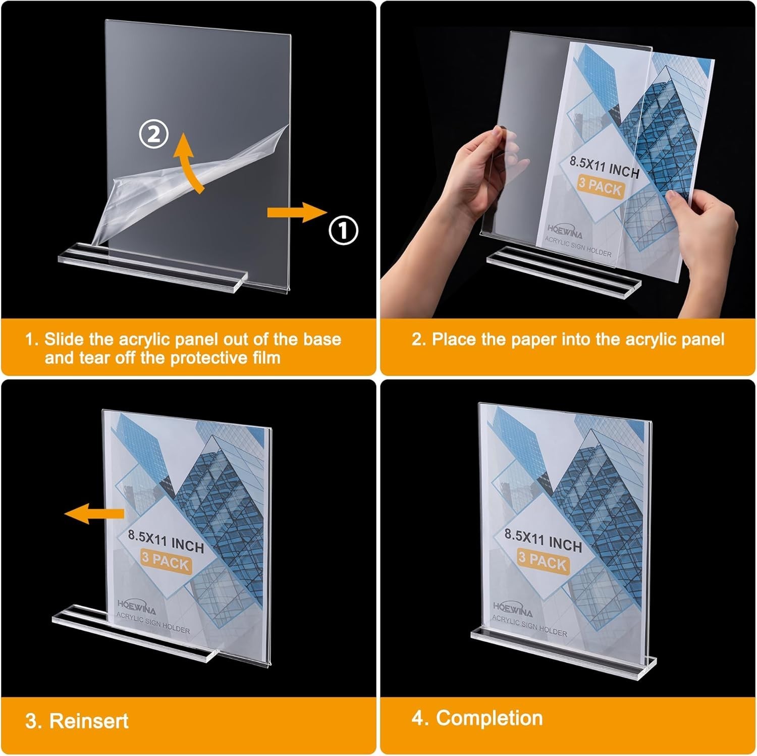 Acrylic Sign Holder 8.5 x 11 Inch 3 Pack, Clear Display Sign Stand for Store …