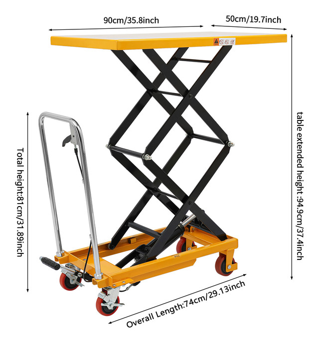 Hydraulic Lift Table Cart 770lbs 51″ Lifting Height Double Scissor w/ 4 Wheels