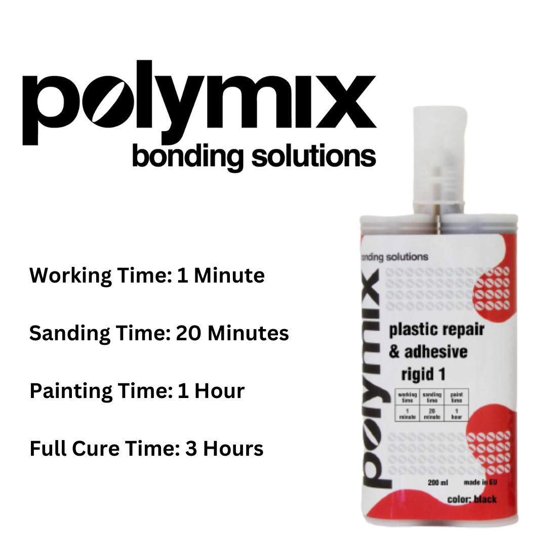 Polymix Black Automotive Rigid Plastic Repair & Adhesive Cartridge 50ml