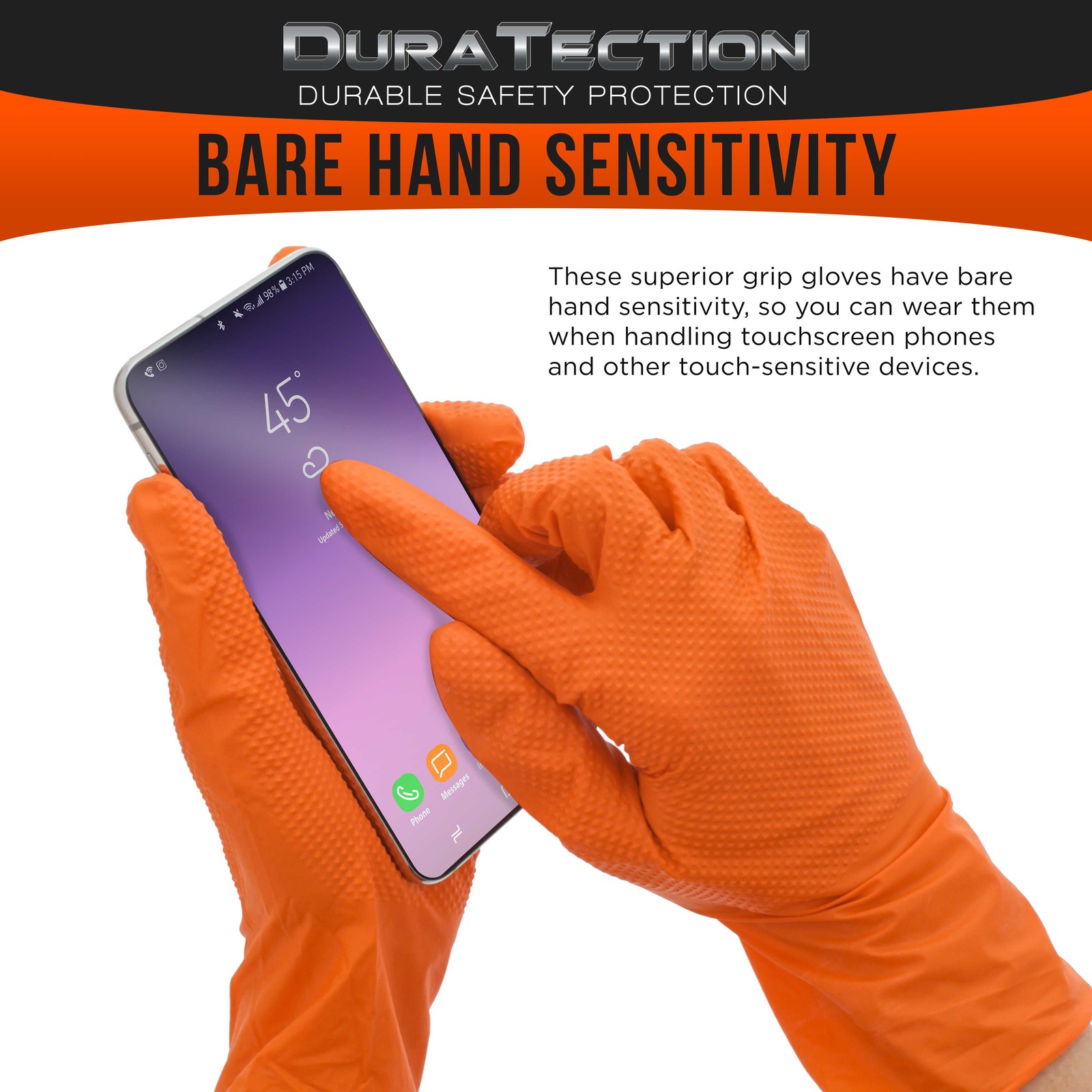Duratection 8 Mil Super Duty Diamond Textured Nitrile Gloves, 300 Gloves, Small