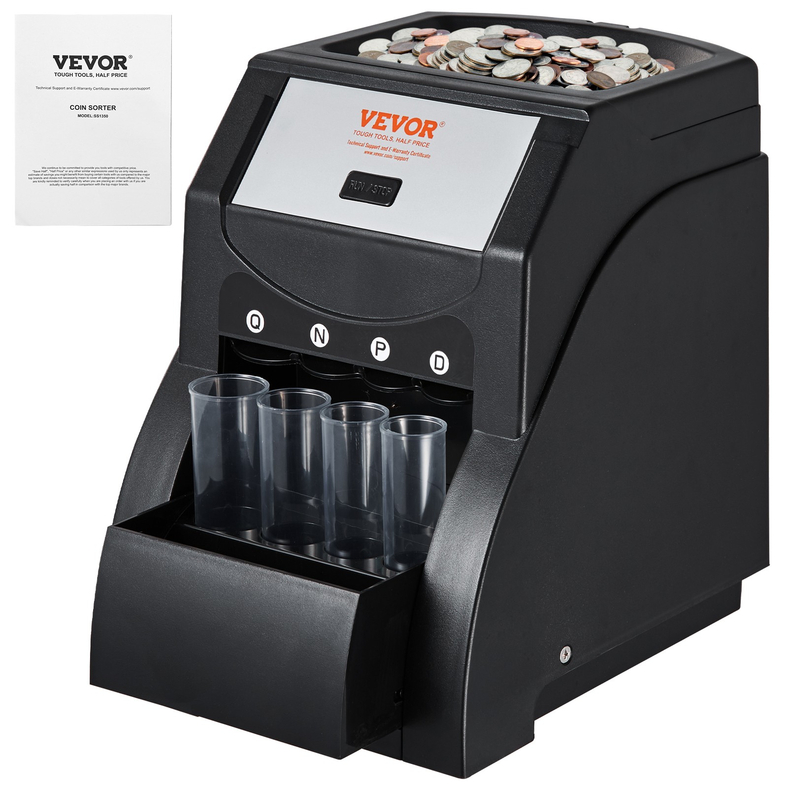 VEVOR USD Coin Sorter Coin Wrapper and Roller 230 Coins/min 4 Coin Tubes