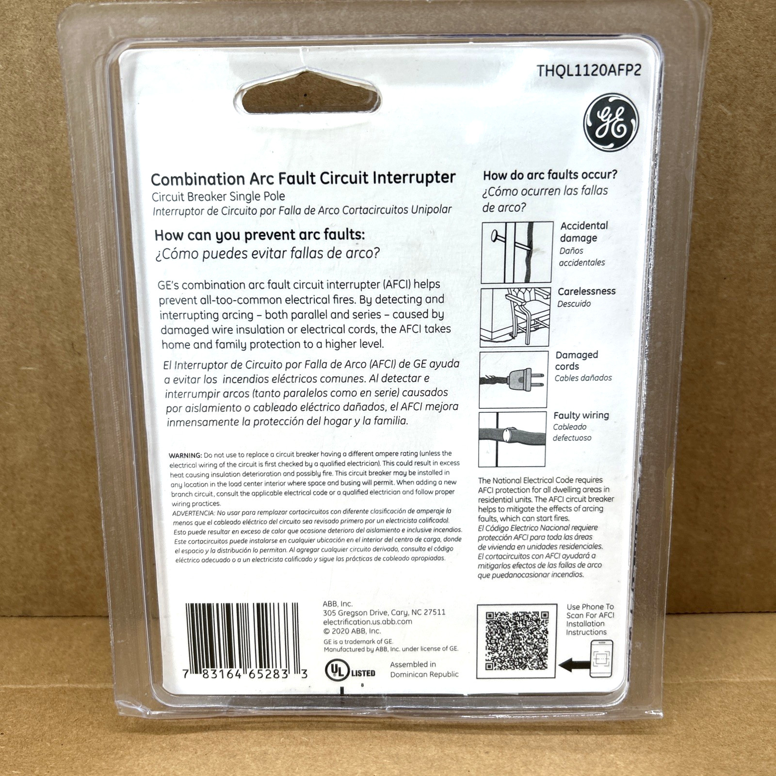 GE THQL1120AFP2 20A Combination Arc Circuit Interrupter