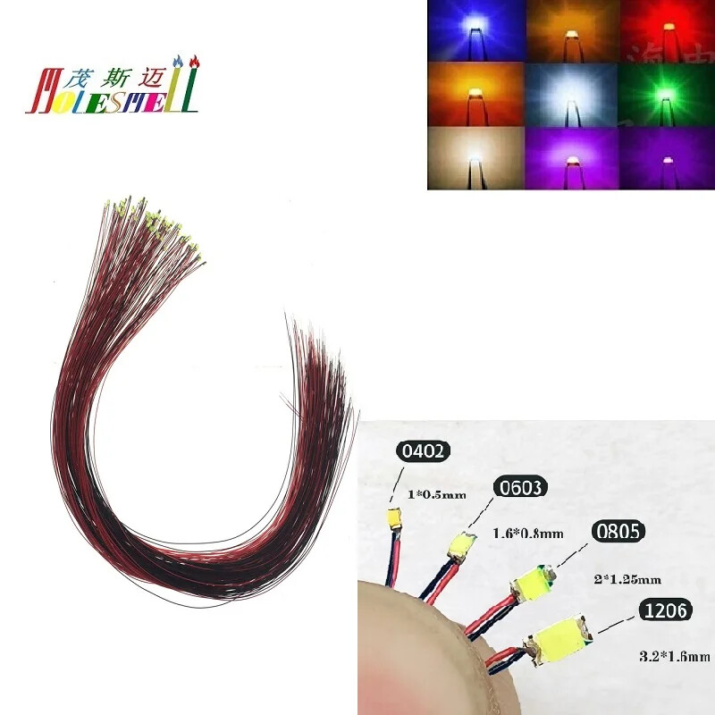 0402 0603 0805 1206 3V SMD Led Pre-wired For Model Train 30CM Wire Light Lamp