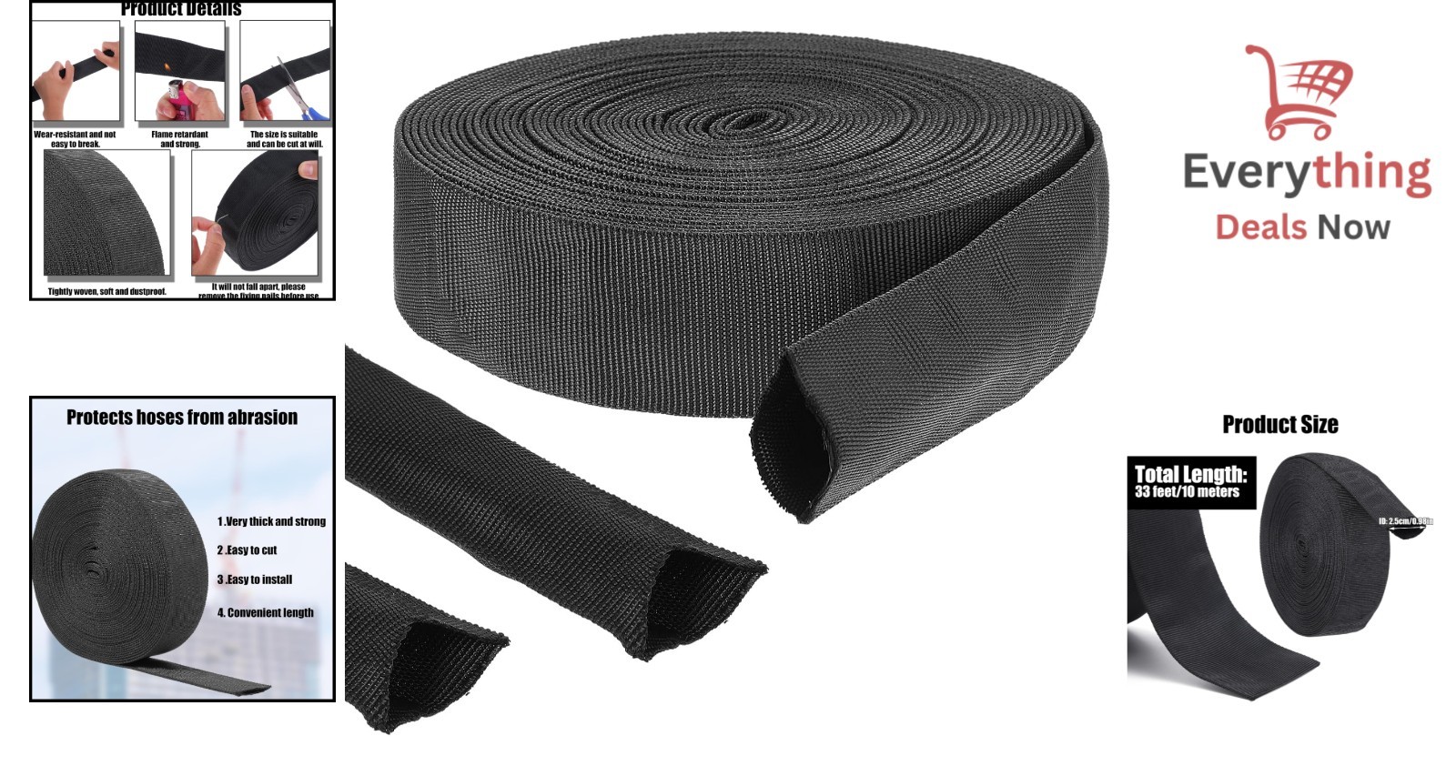 33ft Nylon Hydraulic Hose Protector Sleeve Black Protective Sheath Cable Wrap