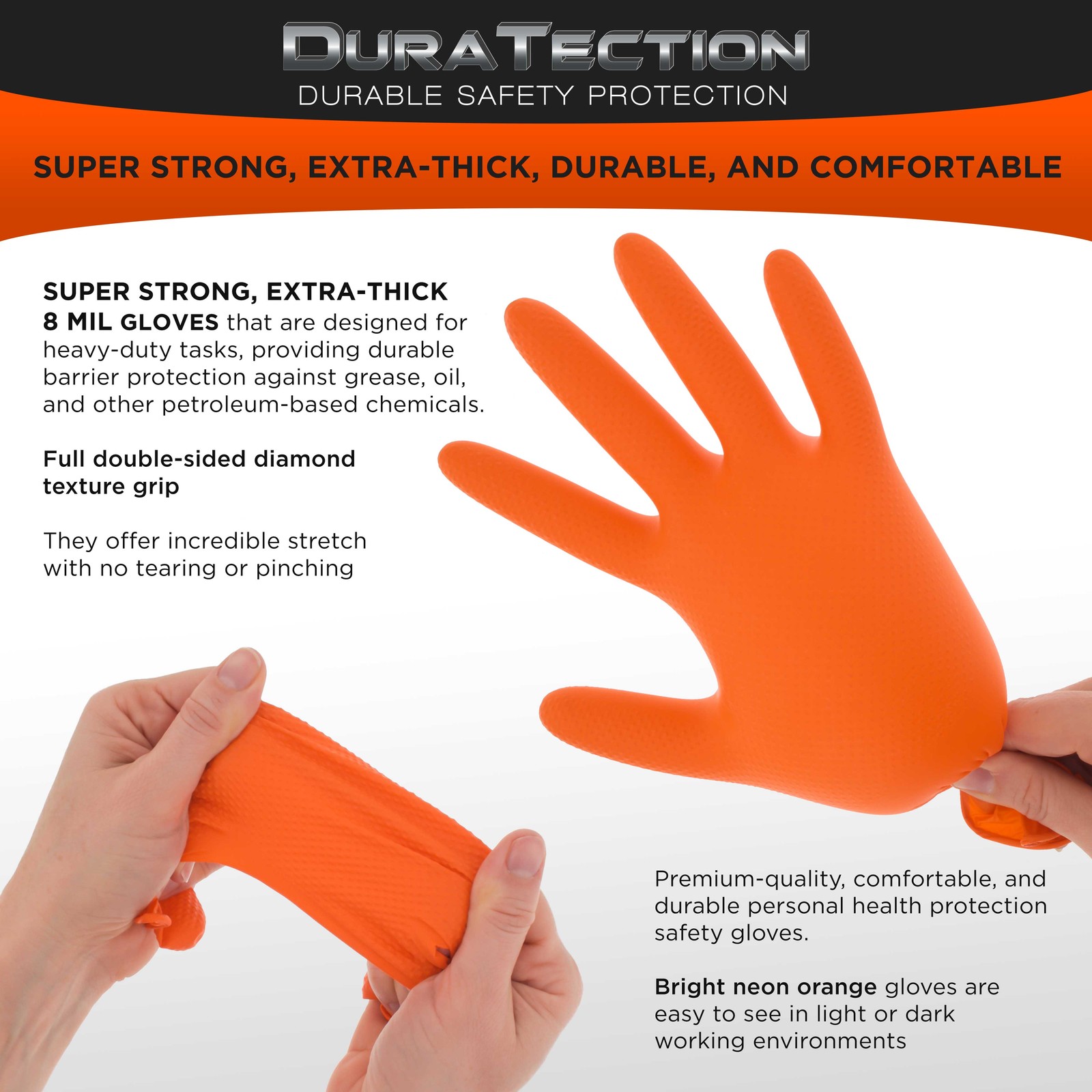 Duratection 8 Mil Super Duty Diamond Textured Nitrile Gloves, 300 Gloves, Small