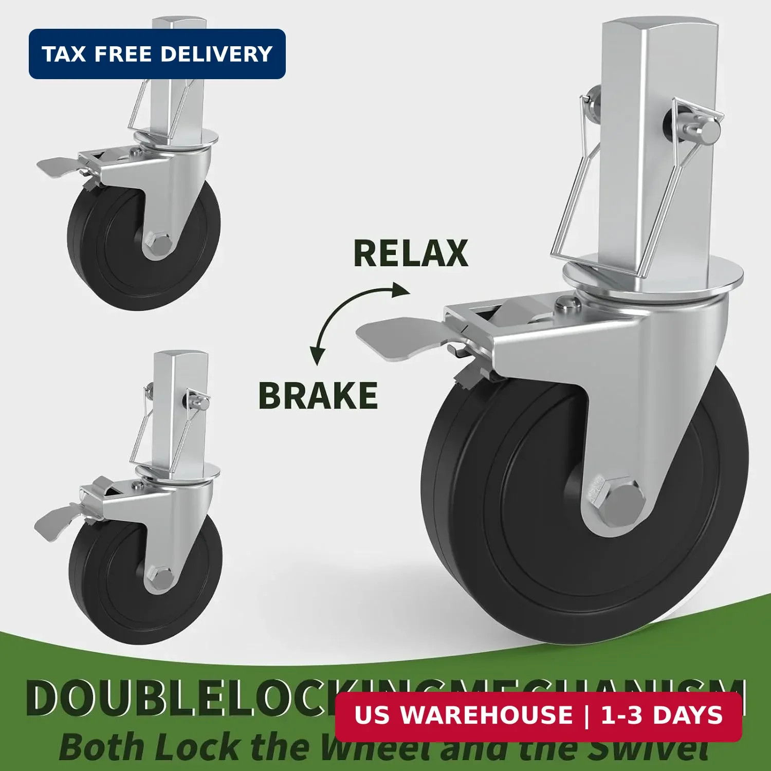 Baker Scaffold Wheels, 5 Inch Scaffolding Wheels Set of 4 with Dual Locking Brak