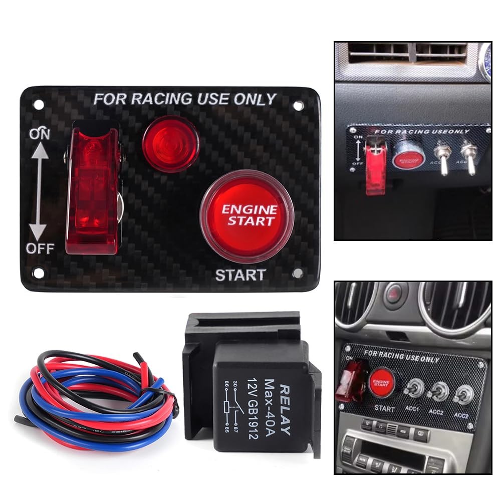 Racing Car Ignition Switch Panel 12V 2in1 Engine Start Carbon Fiber