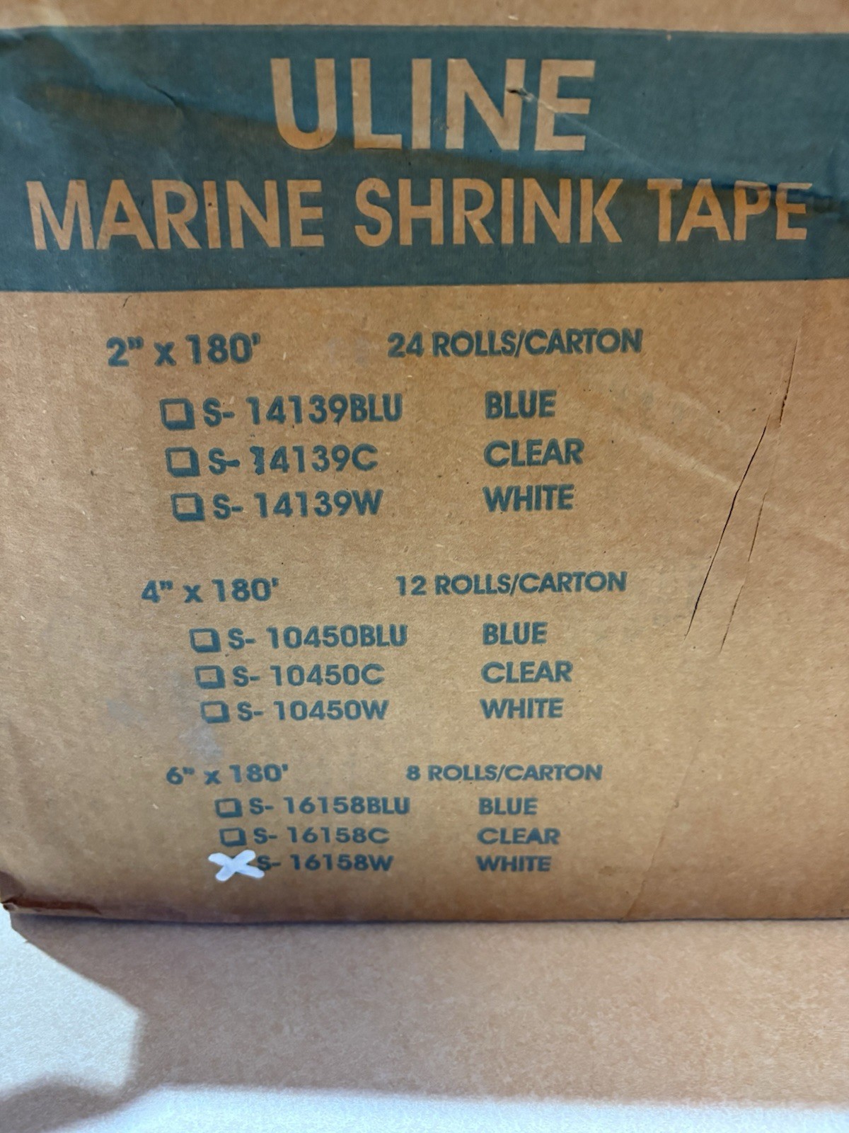 U-Line Marine Shrink Tape S-16158W White 6”x180’ 8 Rolls