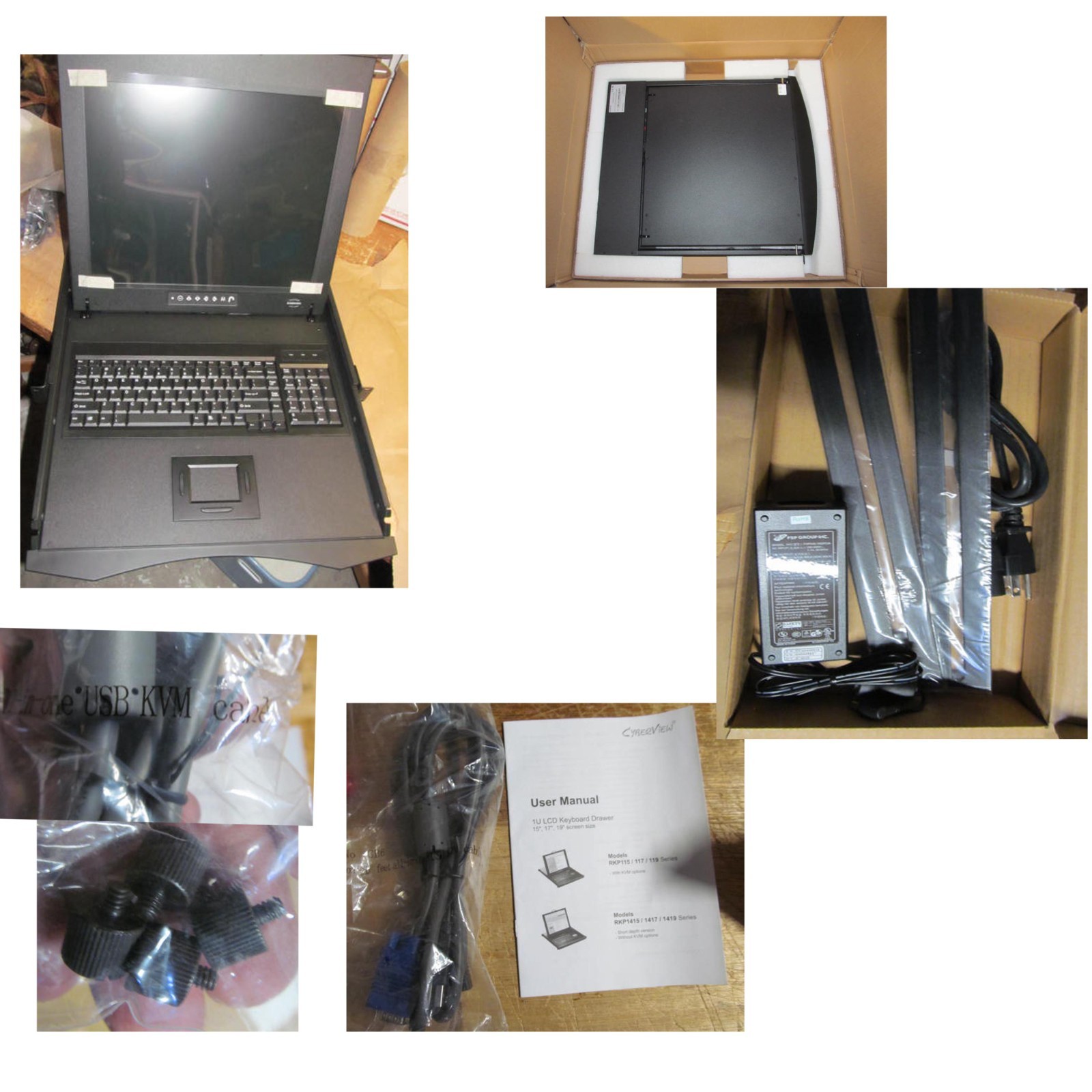 1U 17″ CyberView Rackmount LCD Monitor Keyboard Drawer Austin Hughes 1U17-17-Nu