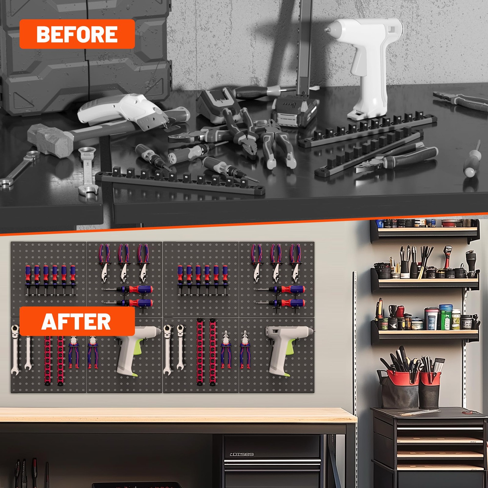 Metal Pegboard Panels 6 Pack 12×12 Inch Heavy Duty Black Wall Organizer