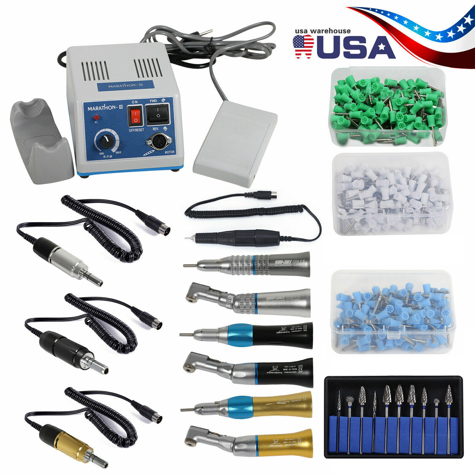 Dental Marathon Electric Micromotor Polisher Motor/ Handpiece 35K RPM /Burs