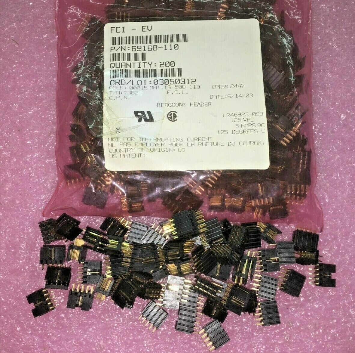 (35 PIECE LOT) 69168-110 FCI Conn Shrouded HDR 10 POS 2.54mm Solder ST Thru-Hole