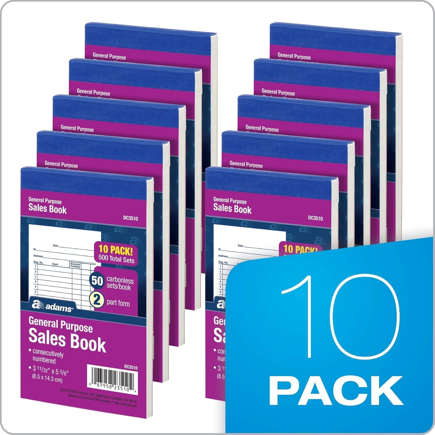 **Adams General Purpose Sales Book, Carbonless, (Pack Of 10) (DC3510)** The book