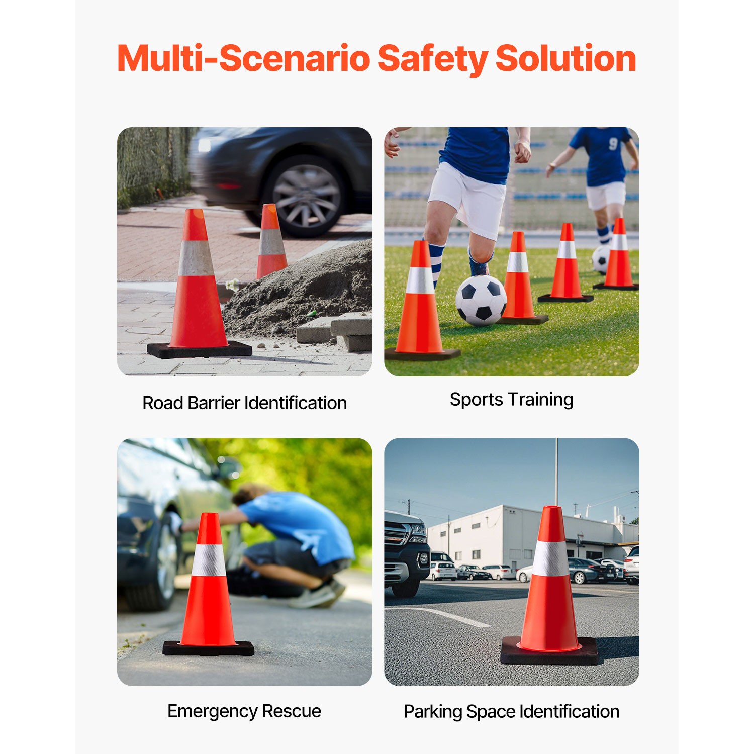 VEVOR 5 PCS Safety Cones Traffic Cones 18″ Orange Reflective Collars Road Cones