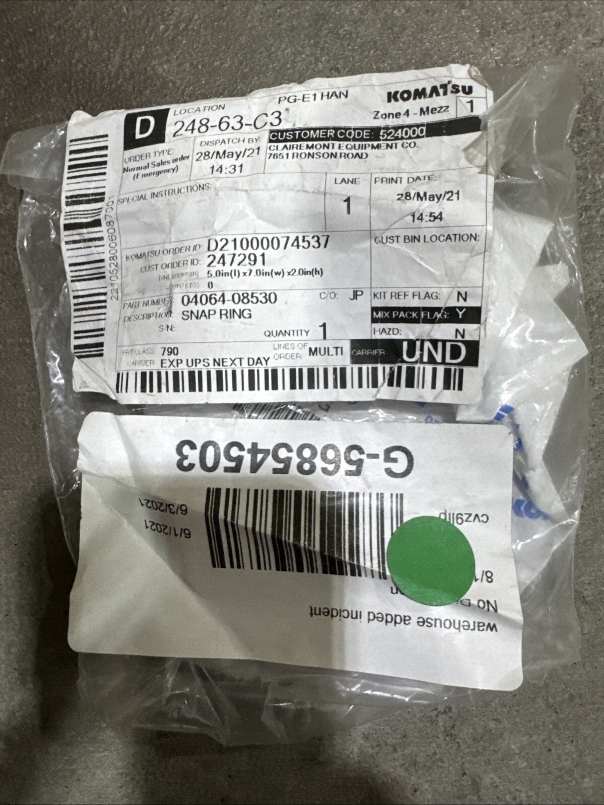 0406408530 Genuine OEM Komatsu SNAP RETAINING RING 04064-08530 C4