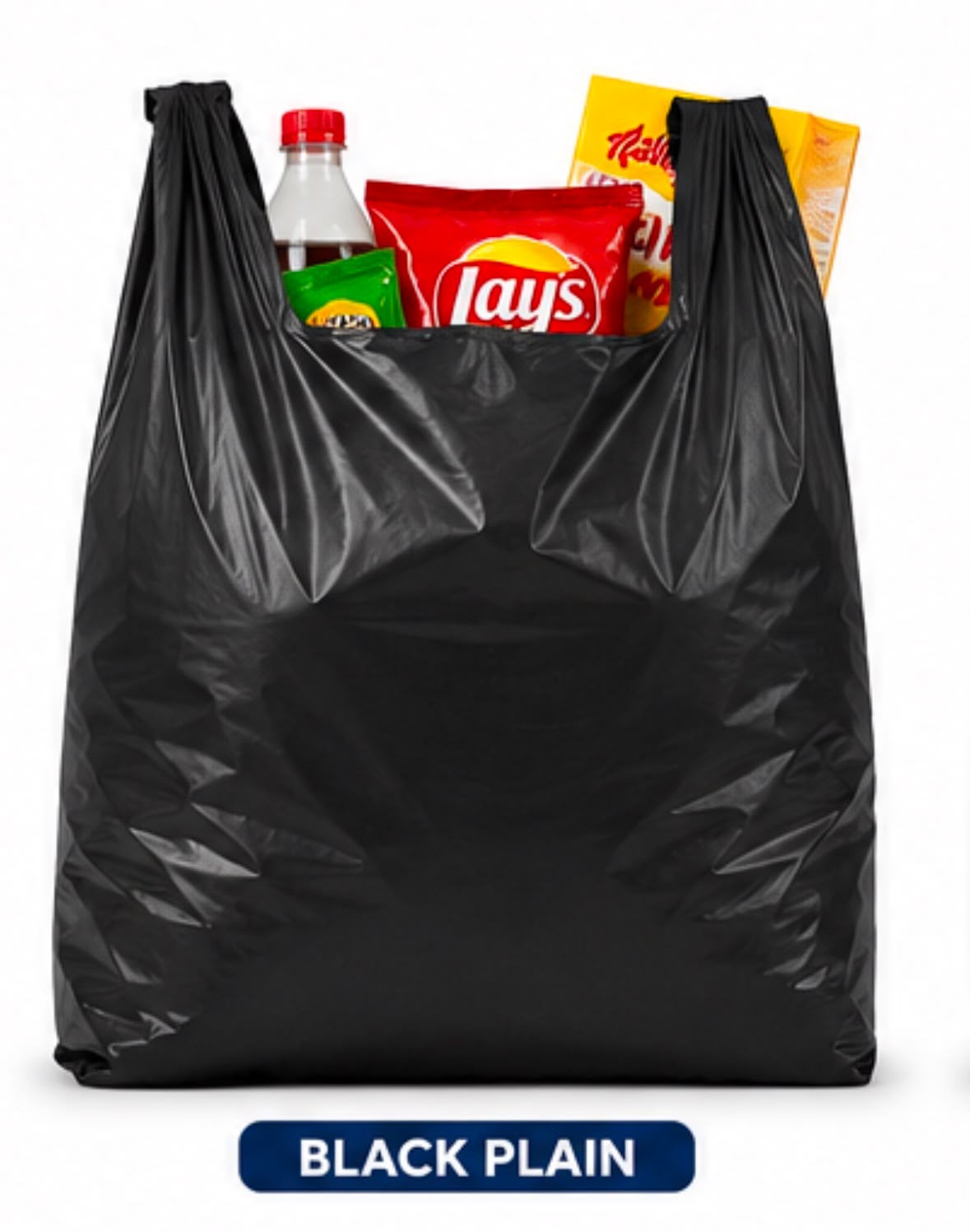 1/8 Black Shopping Bags, T-Shirt Bags with Handles 1box