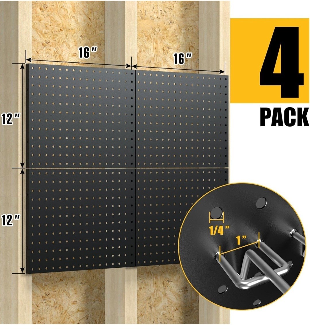 Peg Board, 4 Pack Metal Pegboard Panels without Hooks, Black Pegboards Wall…