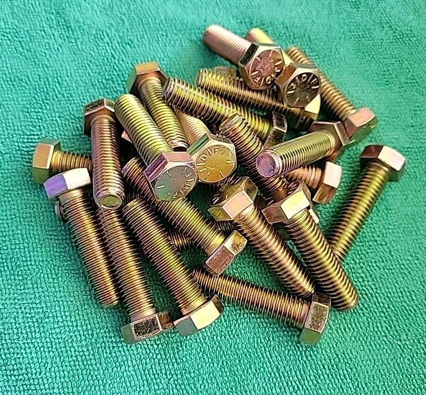(25 pack) Full Thread Grade 8 Hex Head Tap Bolts 1/2-13 x 2 Coarse Yellow Zinc