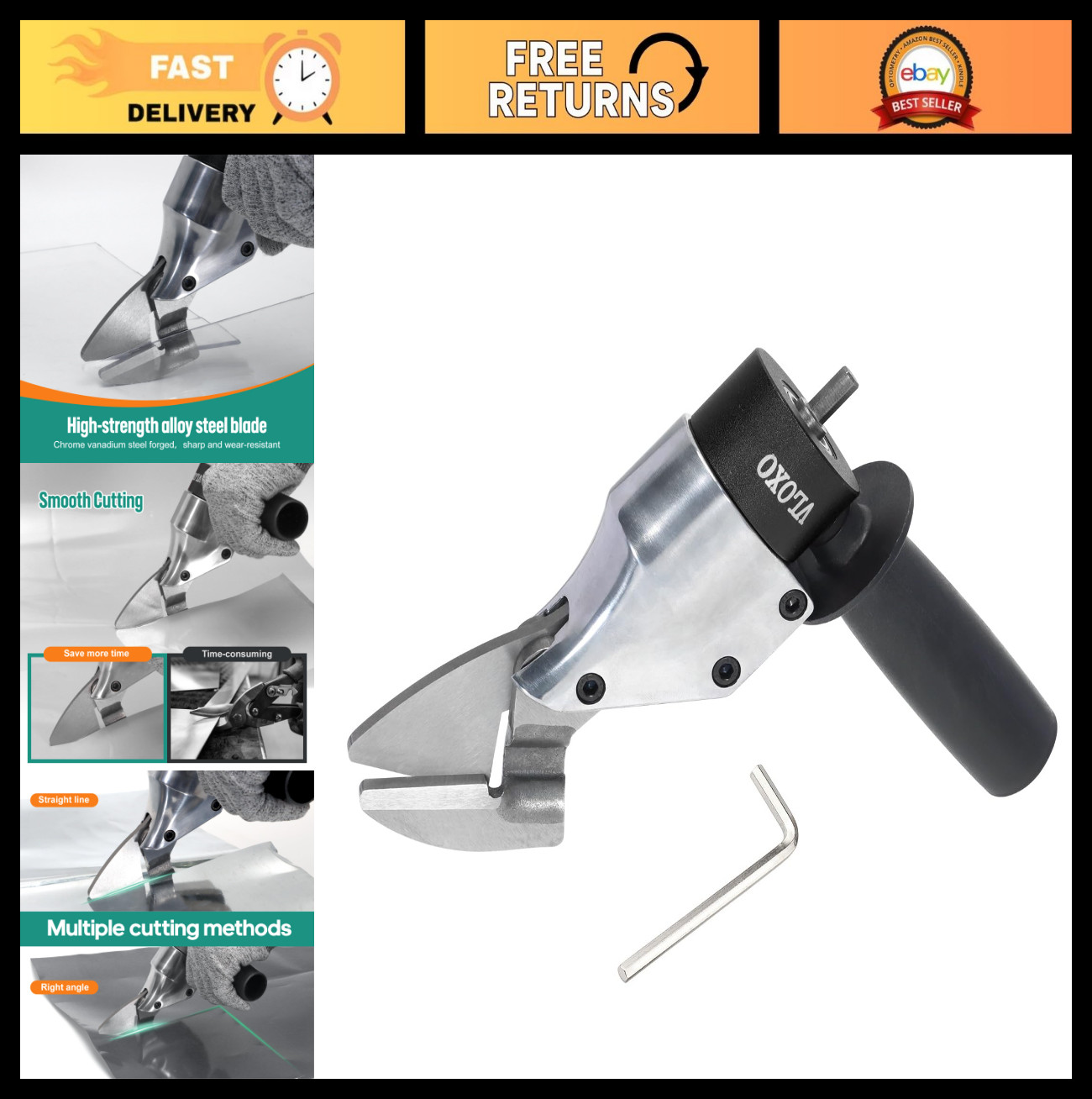 Metal Shear Drill Attachment – 360° Pivot Handle, Sheet Metal Cutter for Steel &