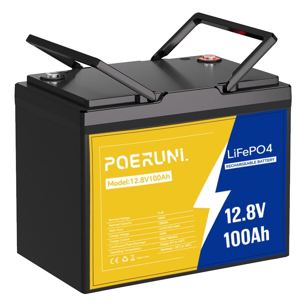 POERUNI 12V 100Ah LiFePO4 Deep Cycle 15000+ Lithium Battery Built-in BMS RV NEW