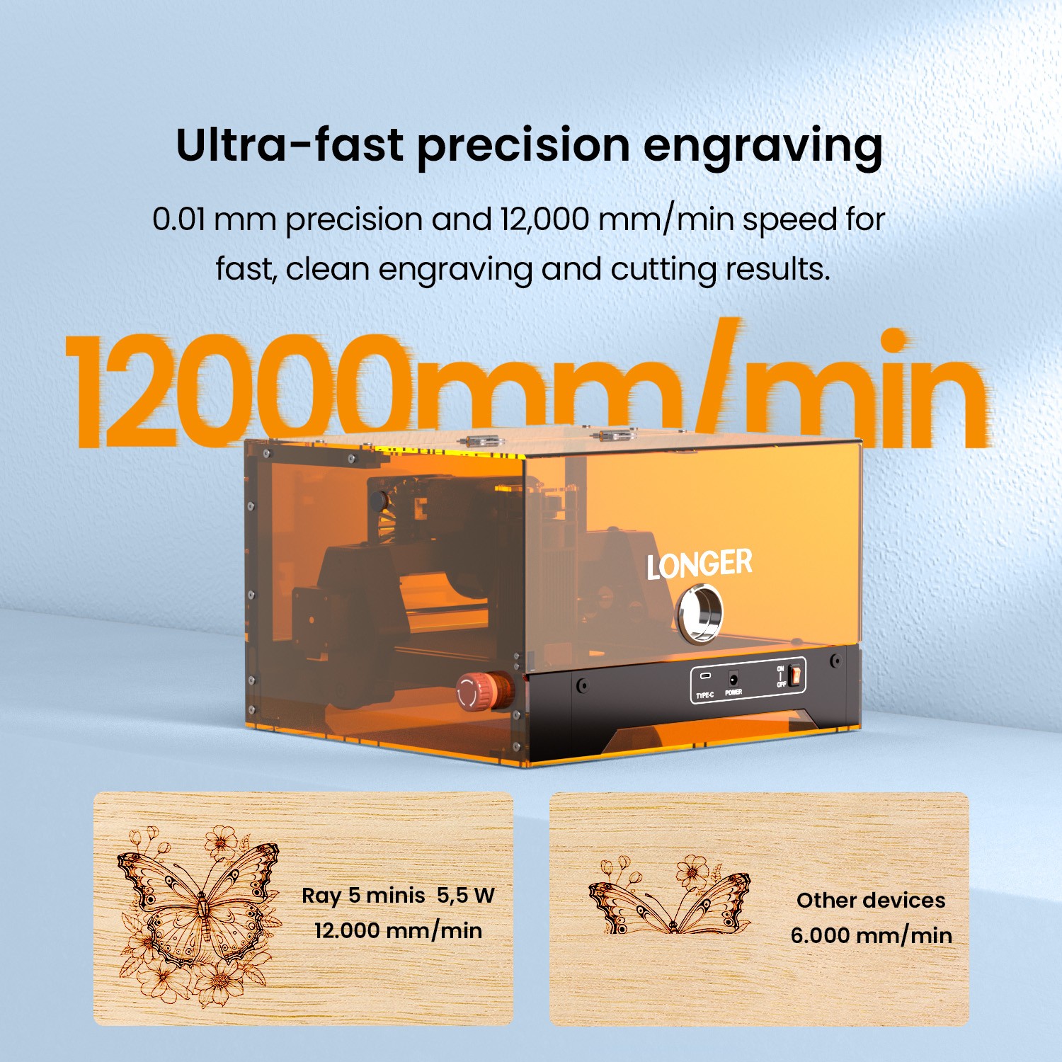 LONGER Ray5 miniS 5.5W Laser Engraver, Class 1 Laser, 130×125mm Work Area