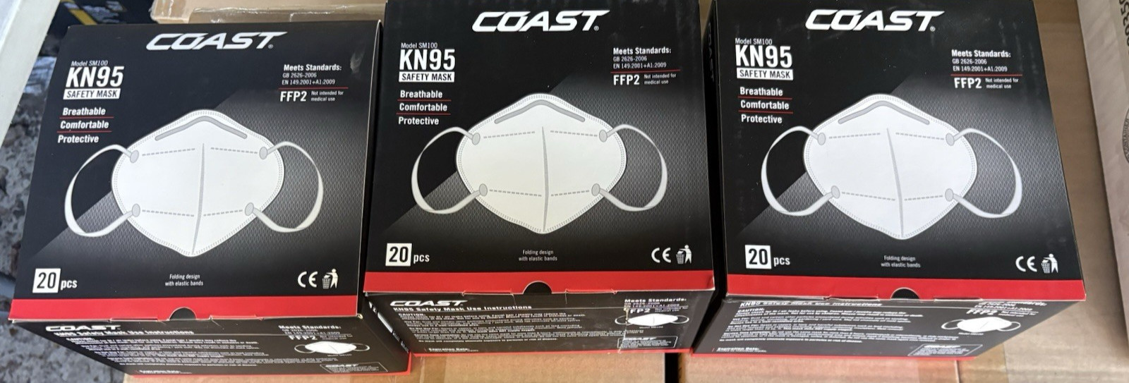 3 Boxes COAST KN95 CE Certified Face Mask – Ind. Packaged 60 Masks FreeShipping