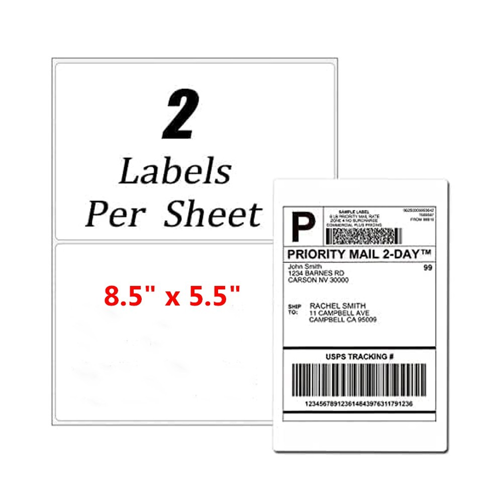 50 Half Sheet Address Shipping Labels 8.5″x5.5″ Matte Blank Labels Self Adhesive