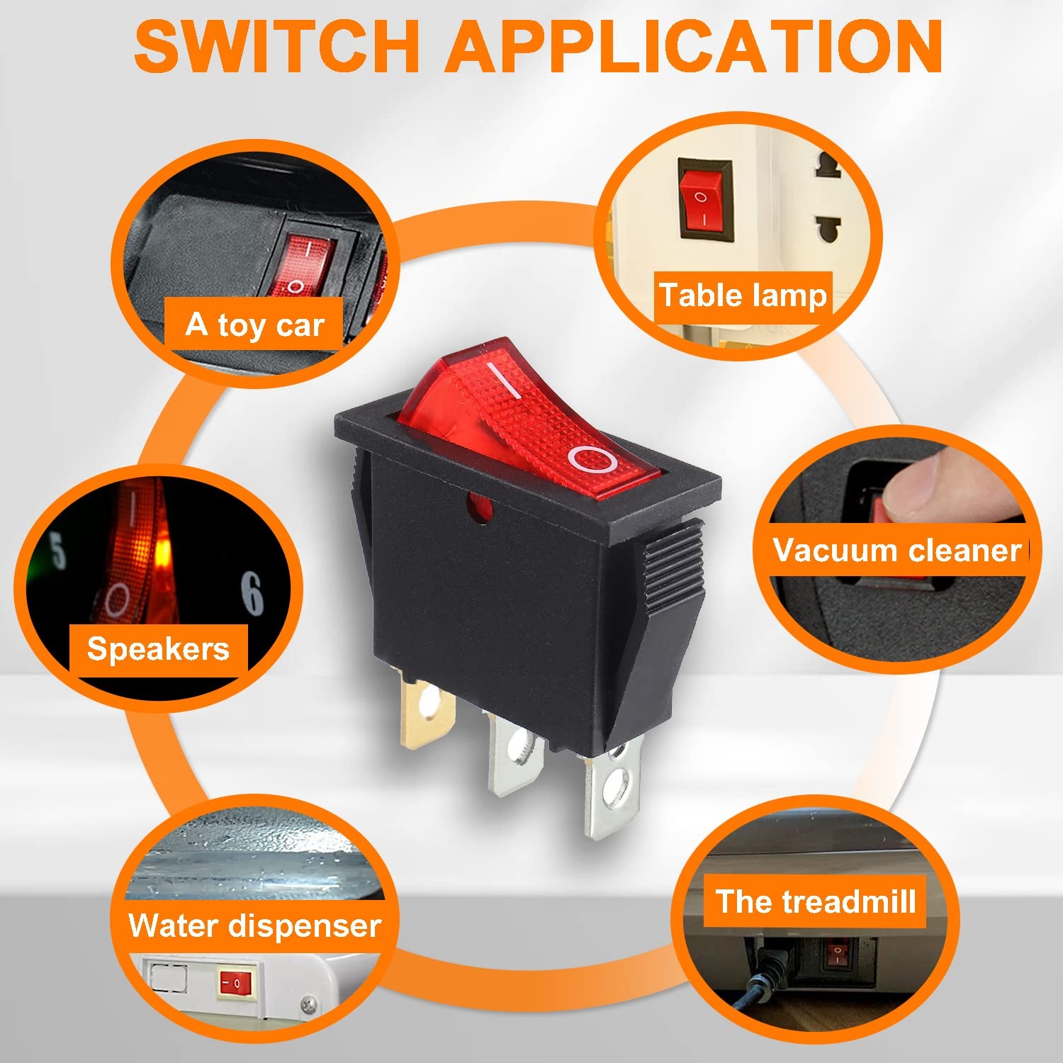 5Pcs Red Illuminated Rocker Switch ON Off SPST 3 Pin Position Boat Style: Red