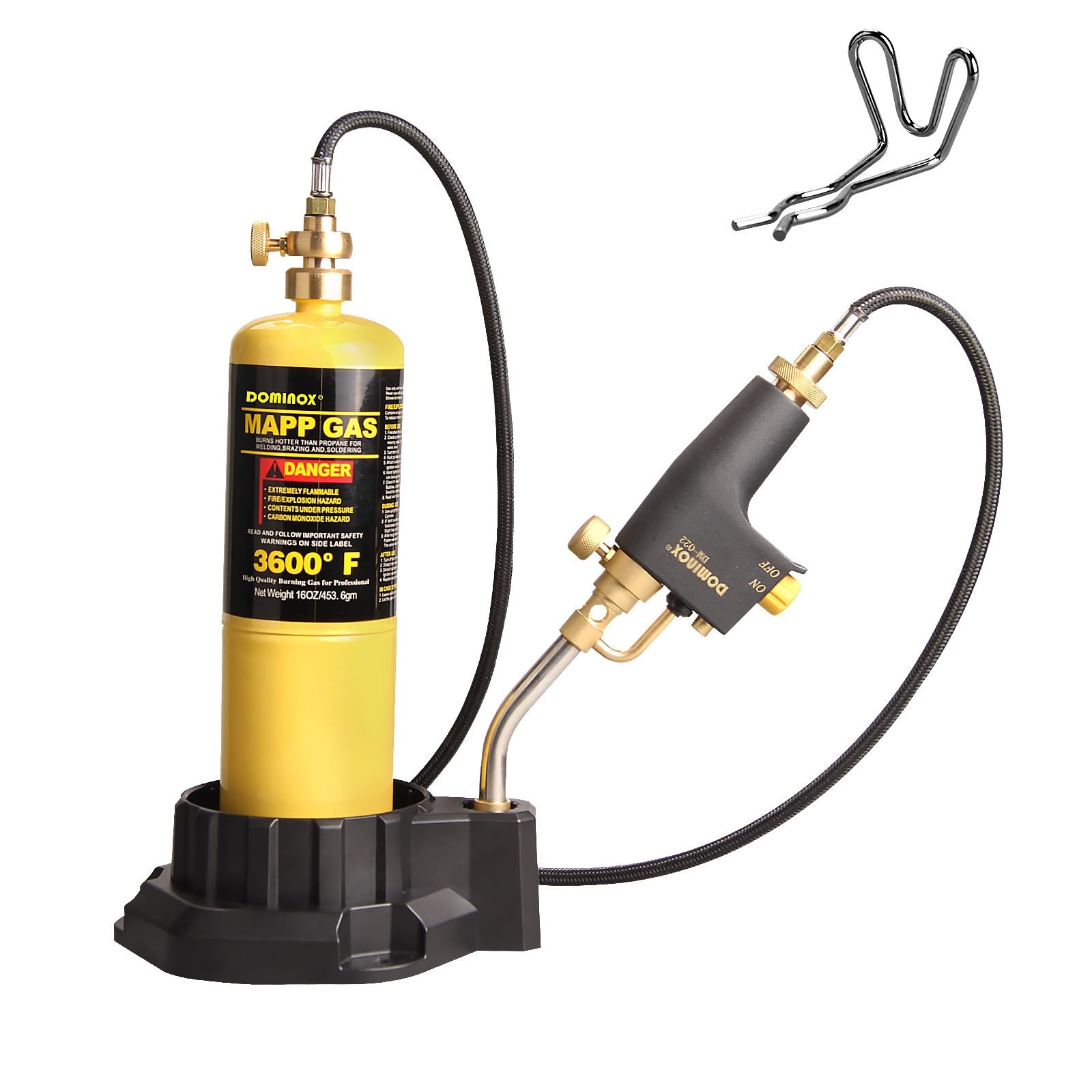 Propane Torch Head with 5FT Hose, Base and Cylinder Clip, Torch Head Trigger Sta