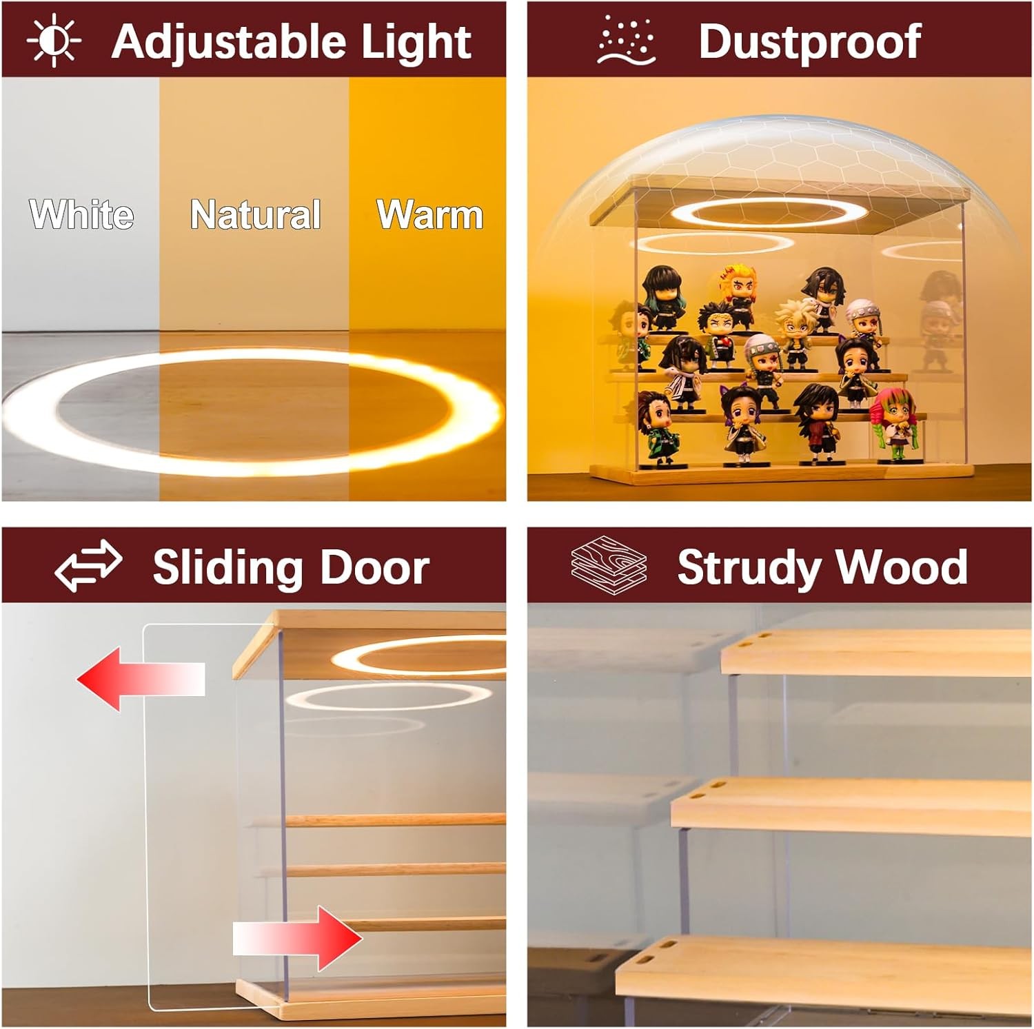 5 Tier Acrylic Display Case Adjustable LED Light Action Figure Dustproof Box