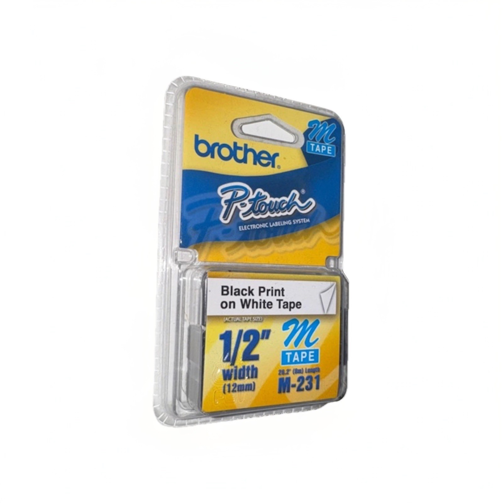 Brother P-Touch M-Tape M-231 1/2″ BLACK on WHITE .47 In × 26.2 Ft (12 mm × 8 m)
