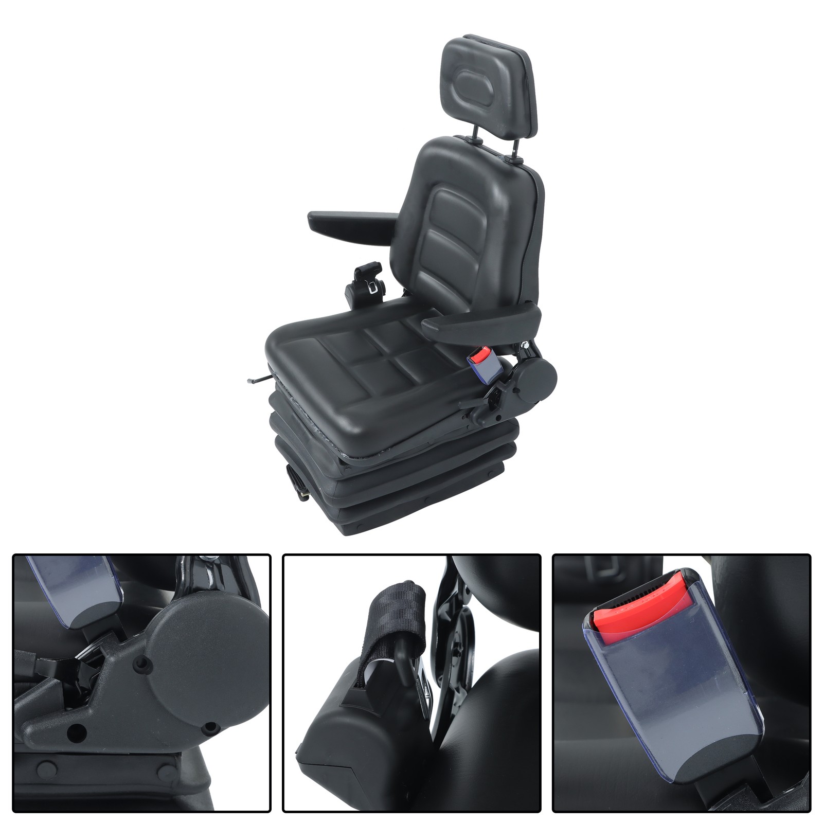 Suspension Adjustable Forklift & Tractor Seat Backrest Armrest Safety Belt