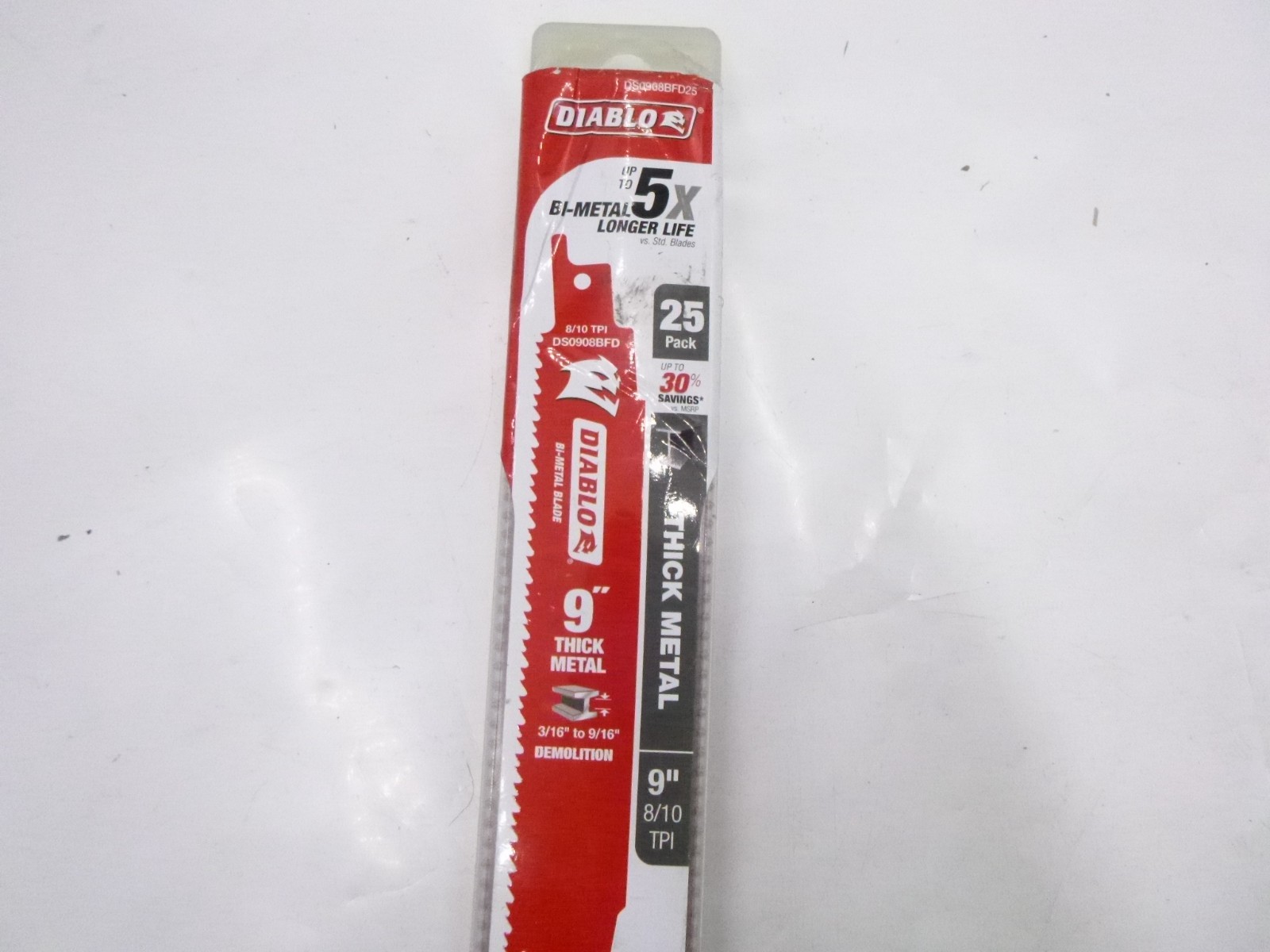 25 Pack Diablo 9″ Bi-Metal Reciprocating Saw Blade 8/10TPI DS0908BFD25