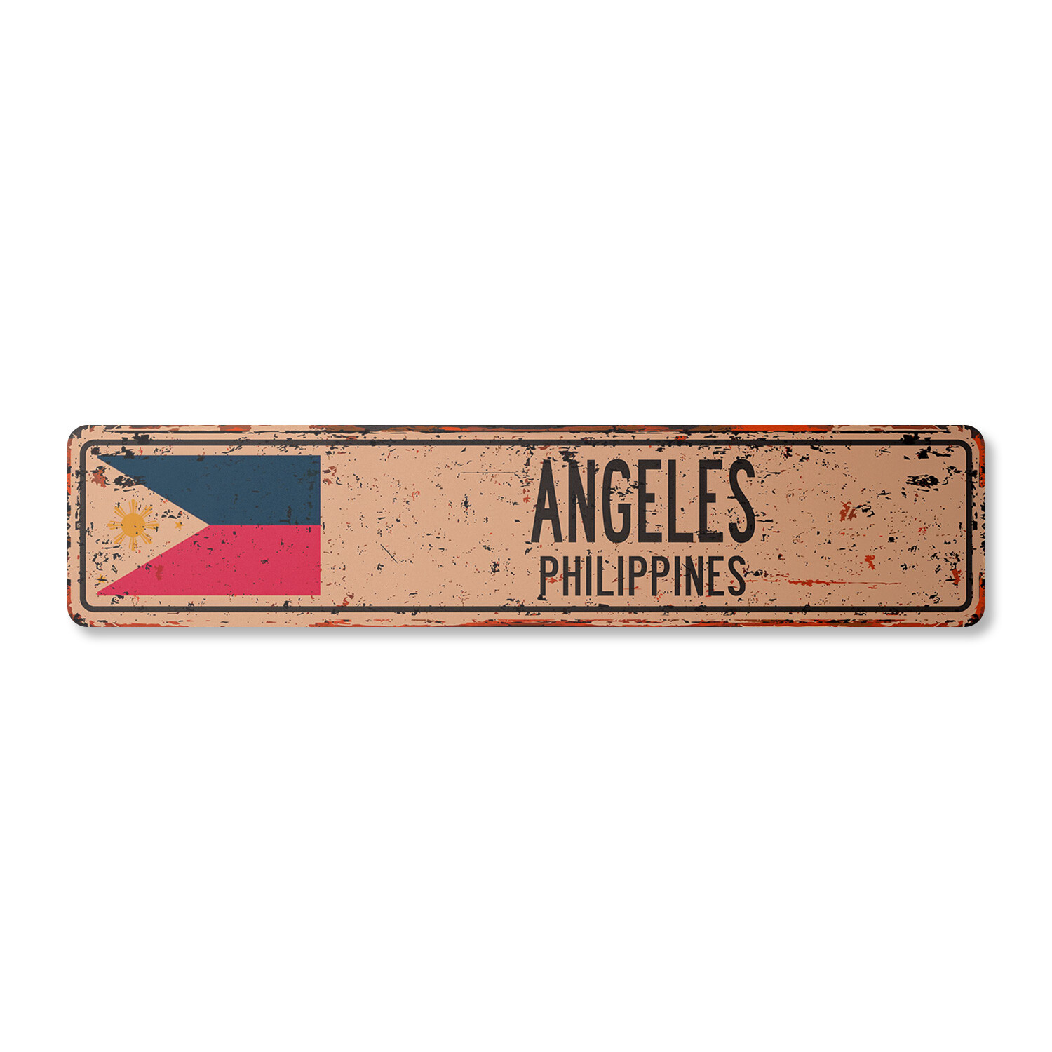 ANGELES PHILIPPINES Vintage Street Sign Filipino flag city country road rustic