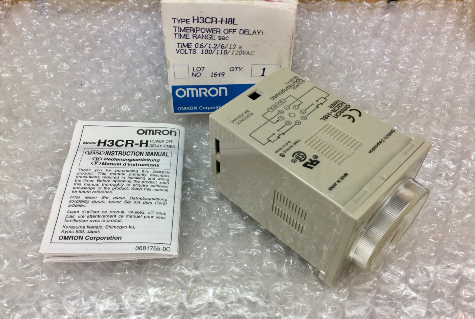OMRON H3CR-H8L-AC100-120-S POWER OFF DELAY TIMER 0.6-12 SECONDS NEW IN BOX