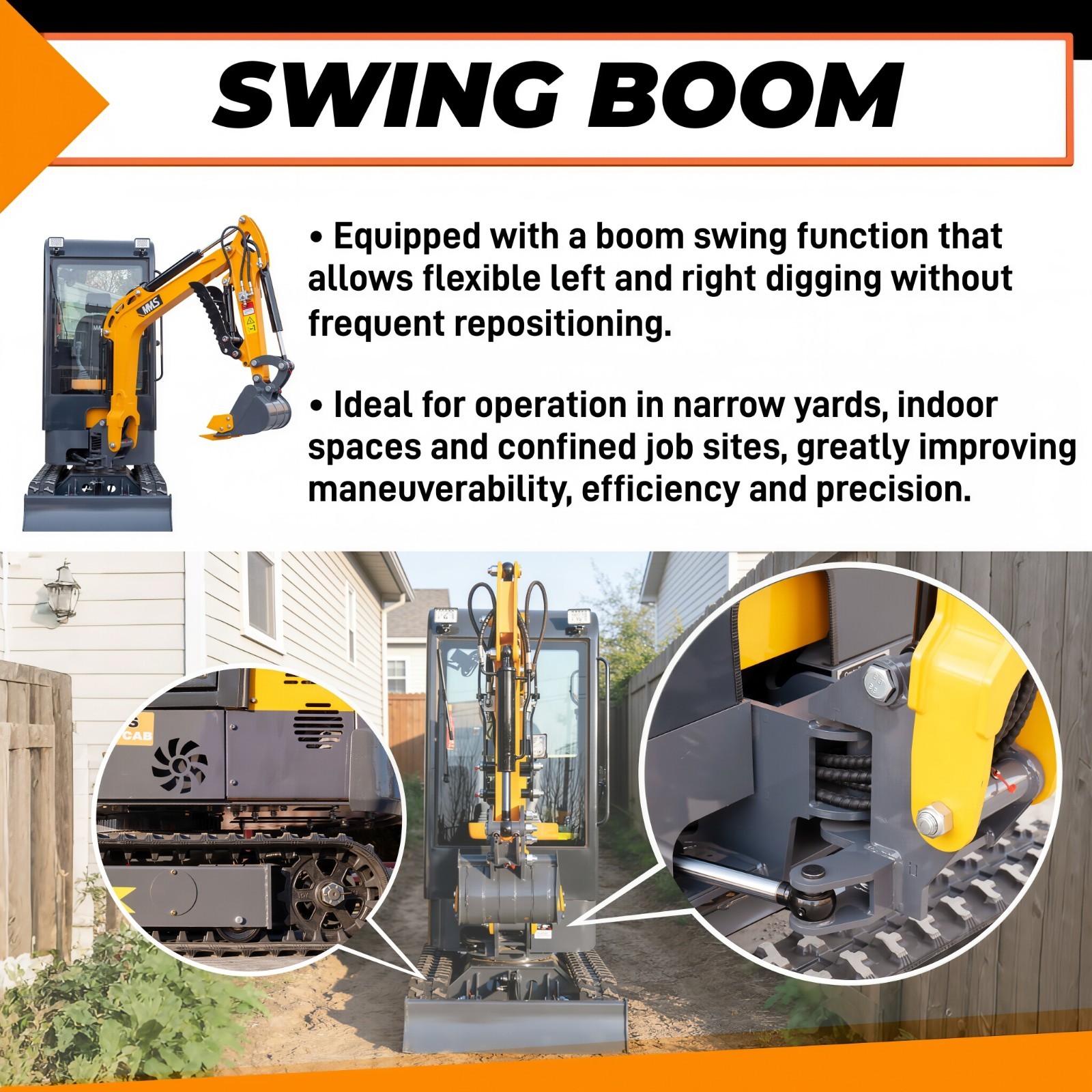 MMS Mini Excavator 13.5hp 1.4Ton Gas B&S EPA Engine With Swing Boom