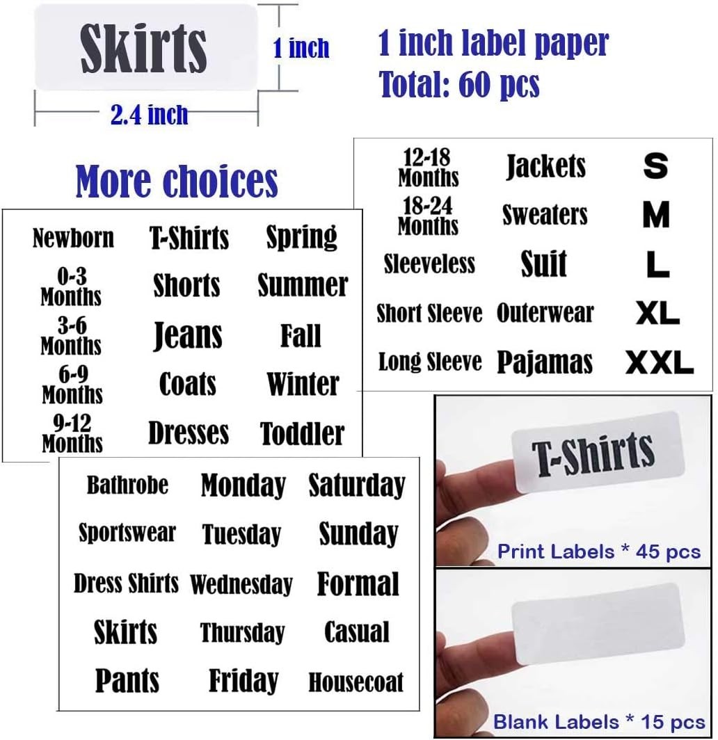 16 Pack White Clothing Rack Size Dividers Plus 60 Labels 1 Inch and 16 Large …