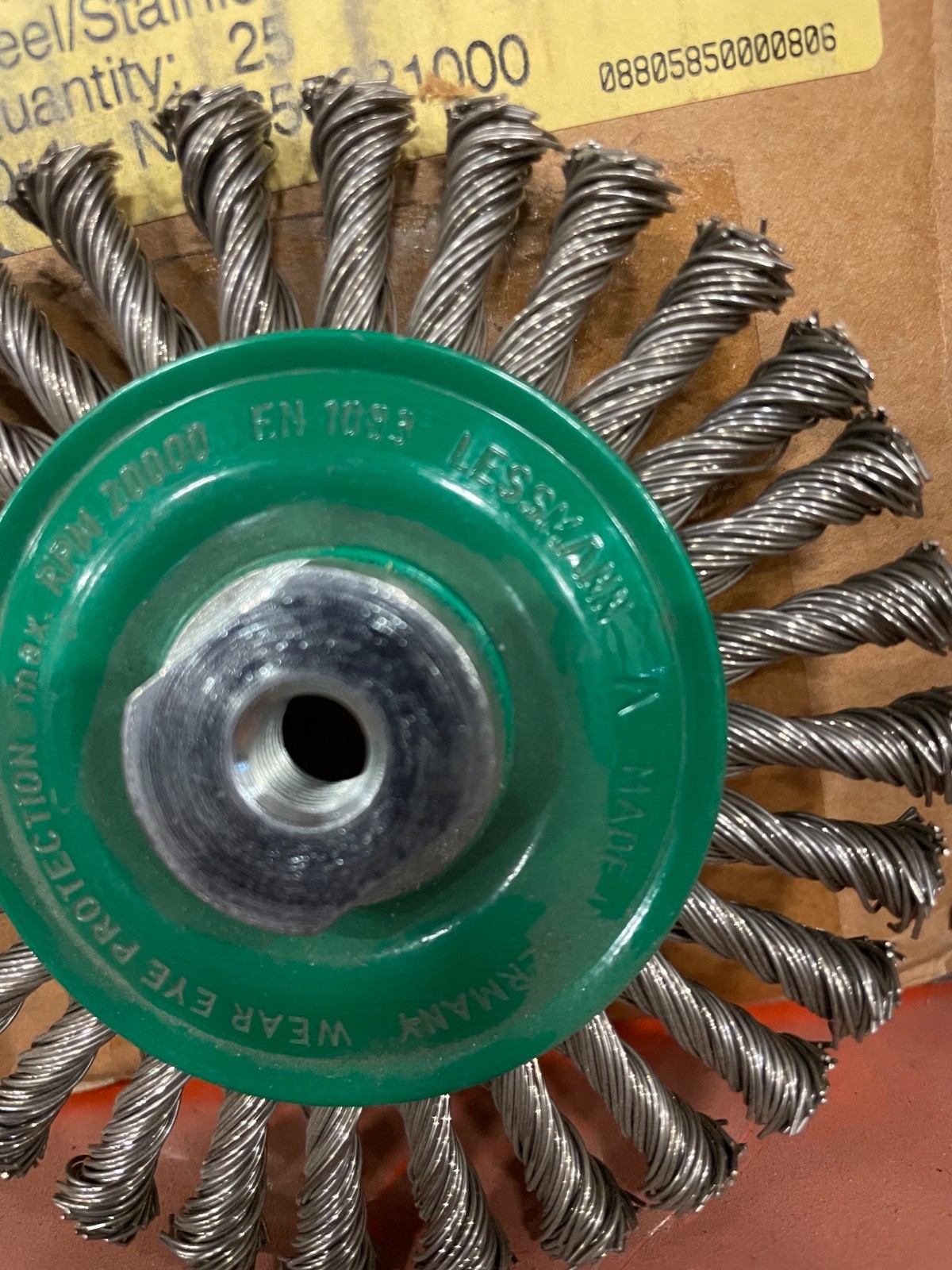3 ea. 4″ Knot Wheel Brush Stainless Steel .020 SS 20,000 RPM 1/2 – 13 arbor
