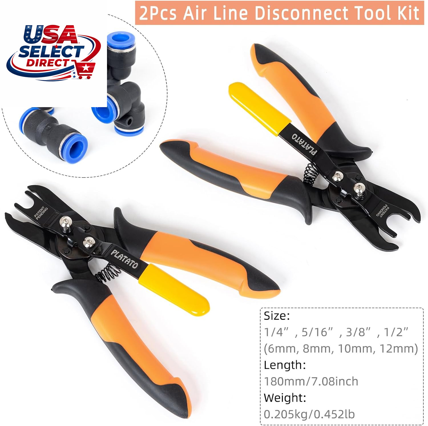 Push to Connect Air Line Disconnect Tool Kit with 15 Pneumatic Fittings