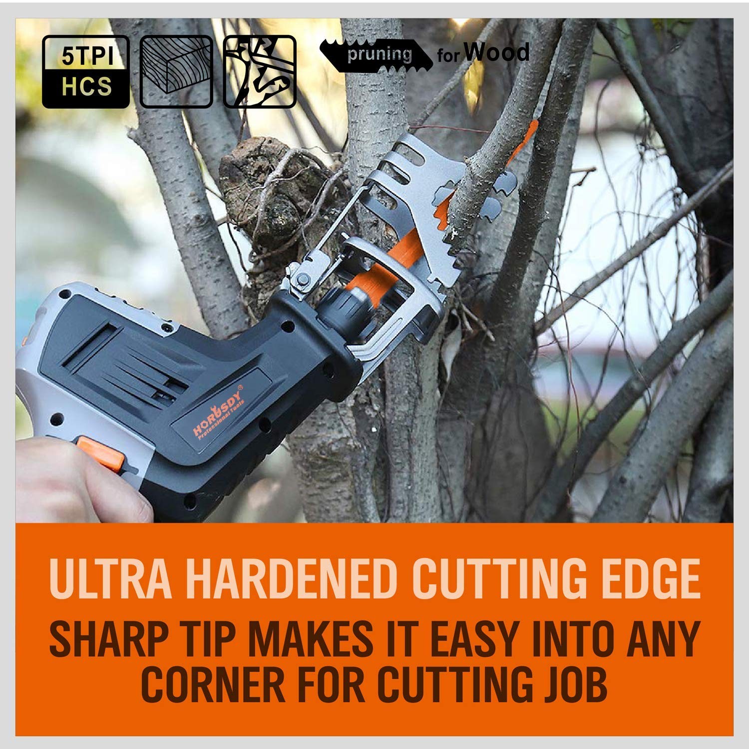 5-Pack 9-Inch Wood Pruning Reciprocating Saw Blades, 5TPI HCS Carbon Orange