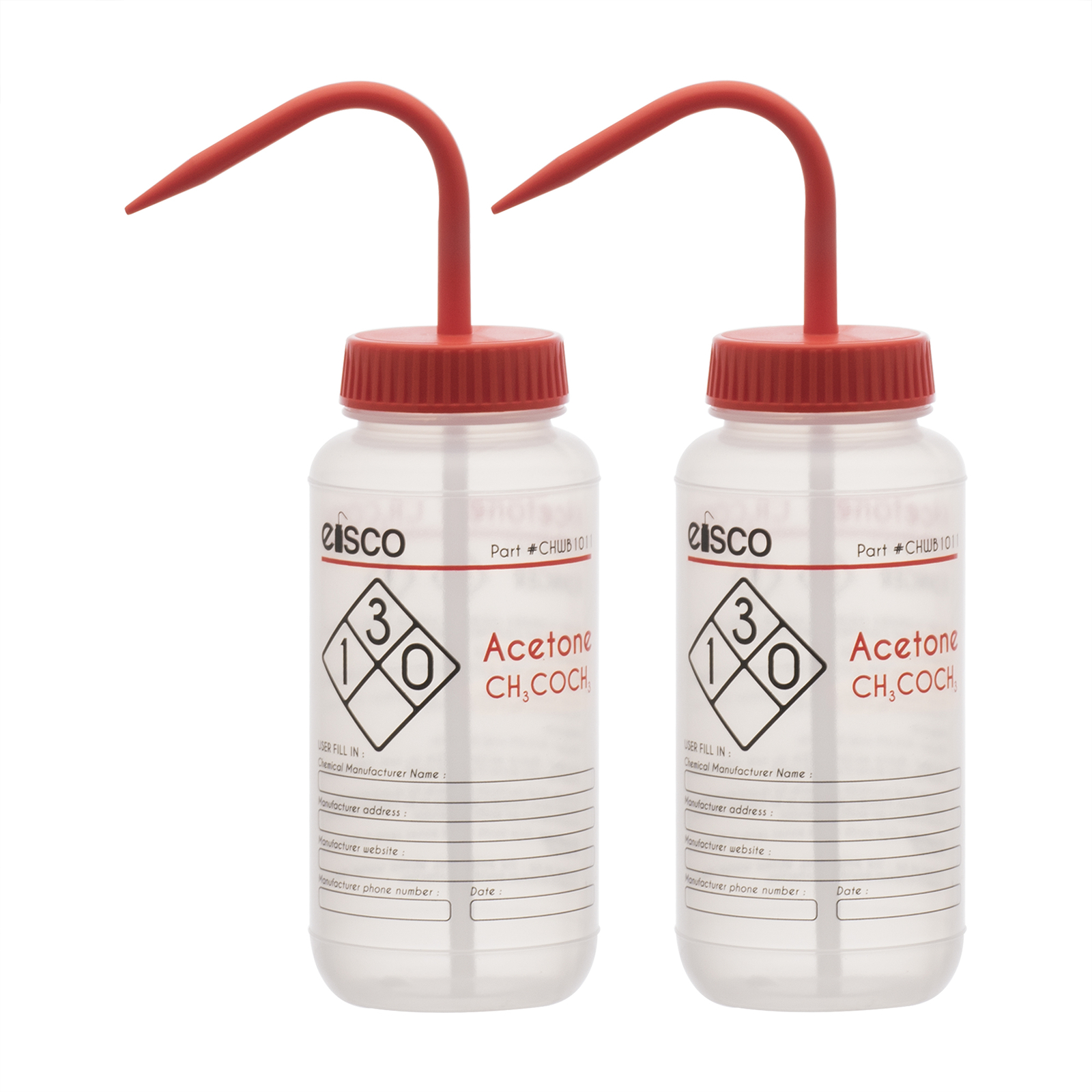 2PK Acetone Wash Bottle, 500ml – Wide Mouth, Pre-Labeled – LDPE – Eisco Labs