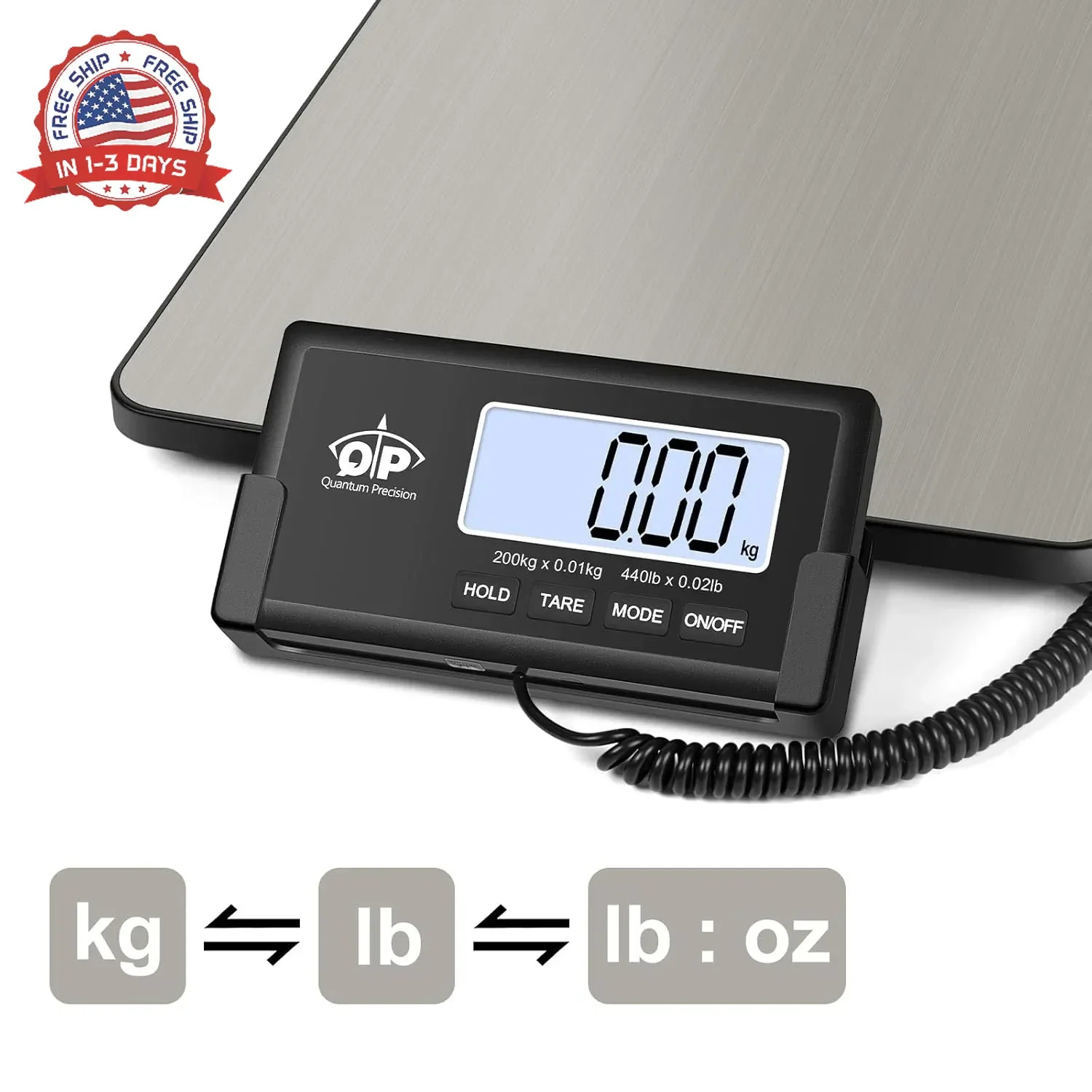 QP Shipping Scale for Packages, 440lb/0.35oz High Accuracy Digital Postal Scale,