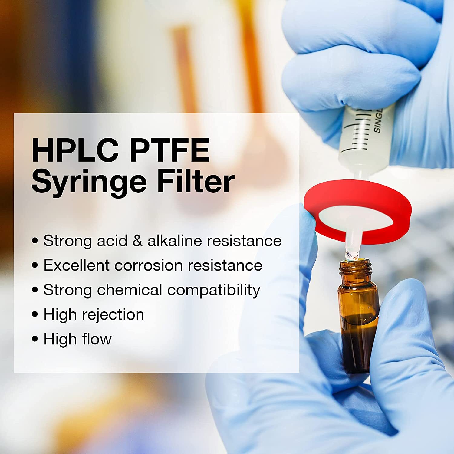 1000PCS HPLC PTFE Syringe Filters Membrane Wheel Red 0.45μm 25mm Lab Hydrophobic