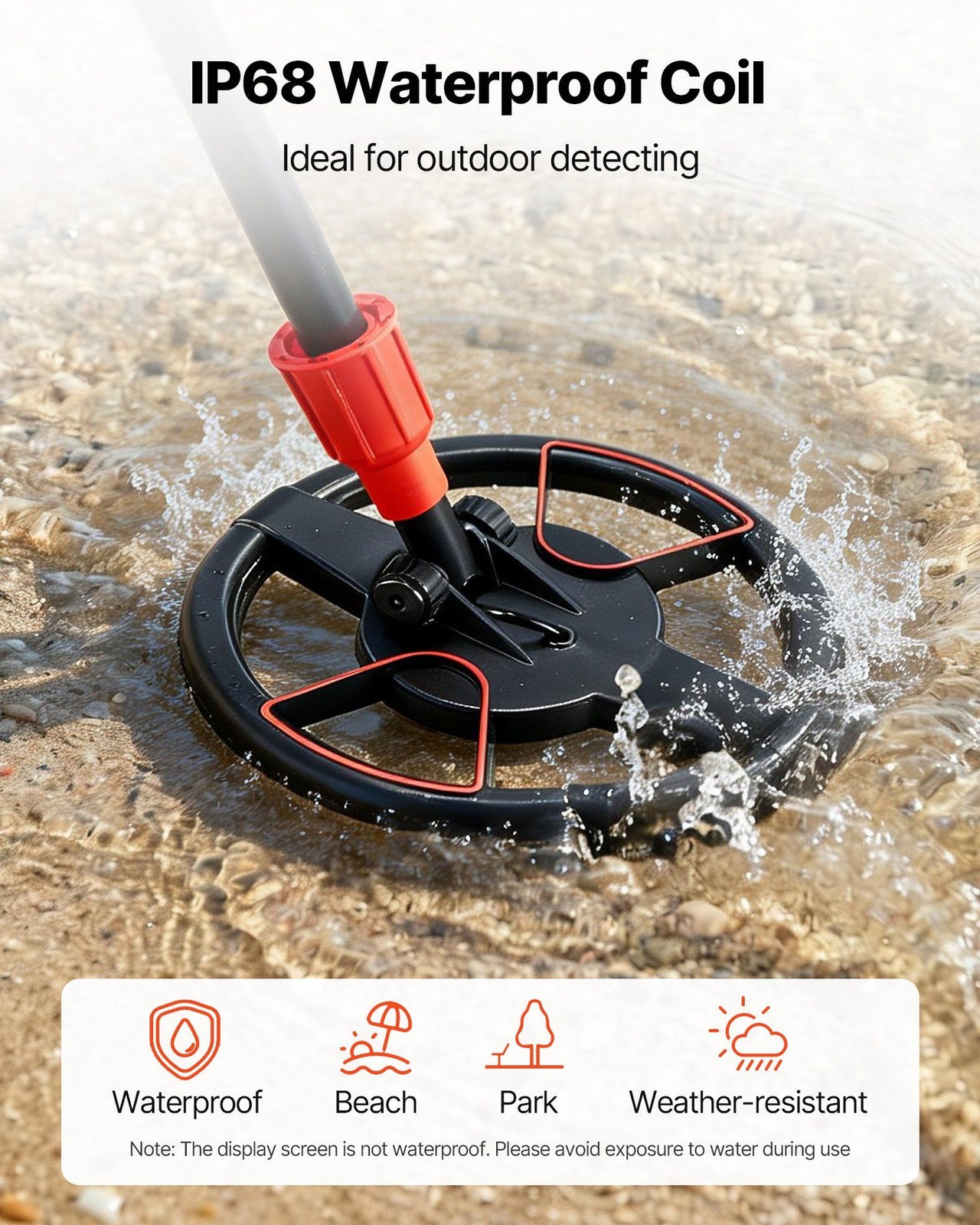 IP68 Waterproof 6″ Metal Detector: 5.8kHz, TN LCD, 22.8-33.8″ Adjustable Handle