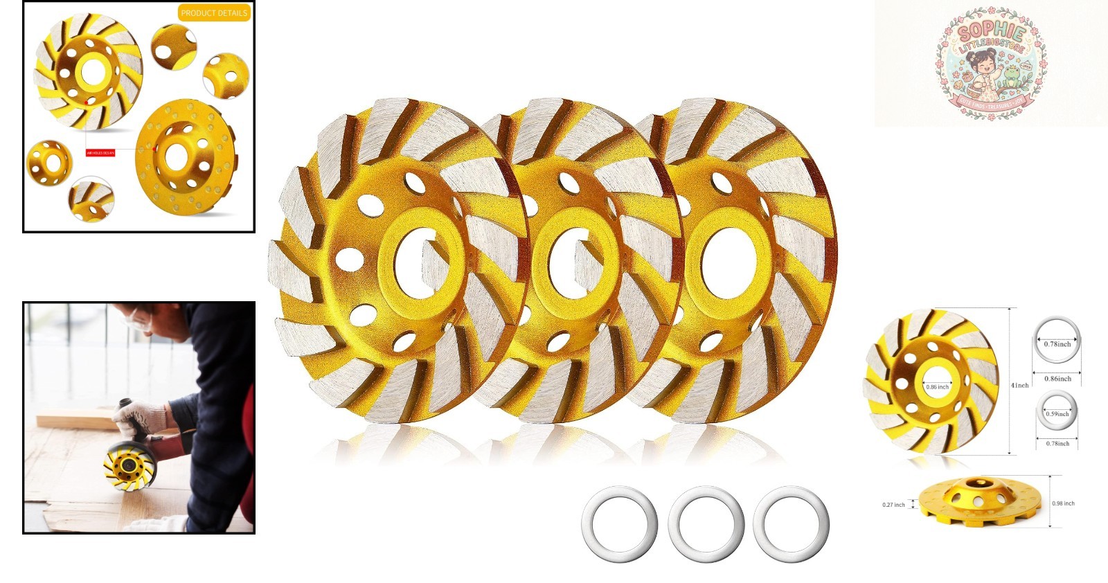 4-Inch Diamond Cup Grinding Wheel Set – 3 Heavy Duty Segs for Concrete Grinding
