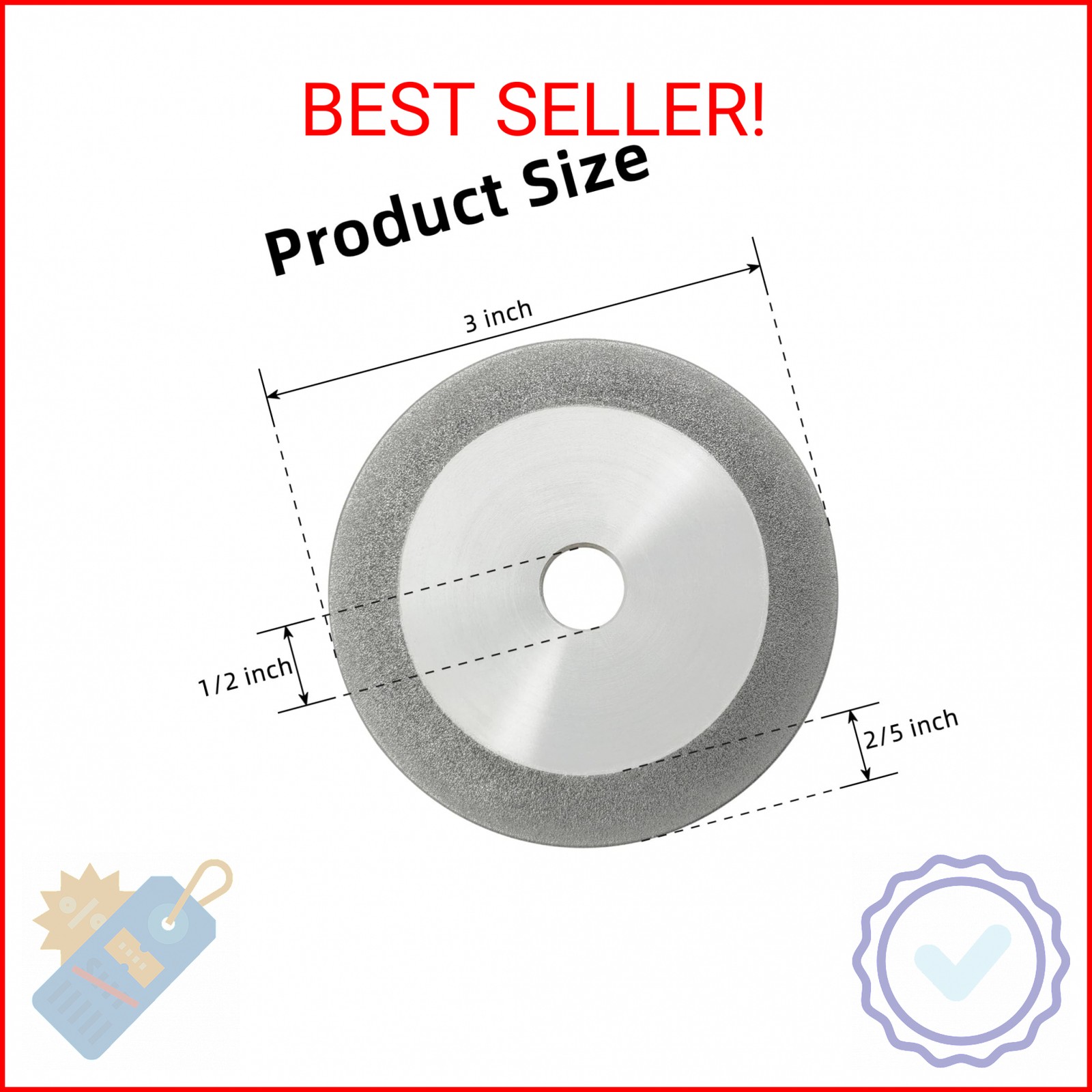 3 inch Flat Diamond Grinding Wheel 150 Grit, 1/2″ Arbor, 10mm Wide for Grinding