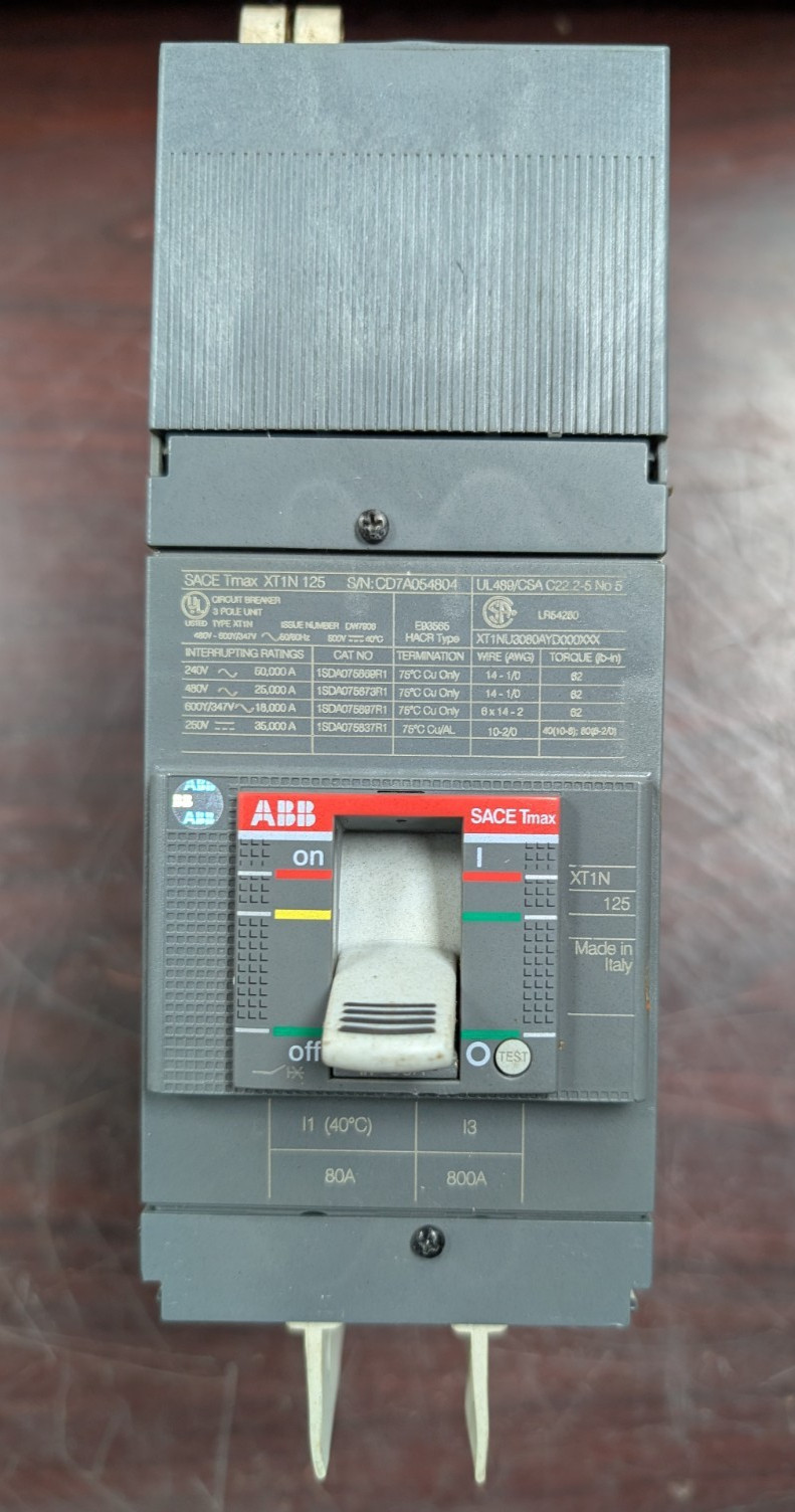 🤪 ABB 80 AMP MOLDED CASE CIRCUIT BREAKER 600Y/347 VAC 3 POLE XT1NU3080AYD000XXX