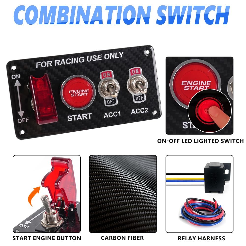 Racing Car Ignition Switch Panel 12V 4in1 Engine Start Carbon Fiber