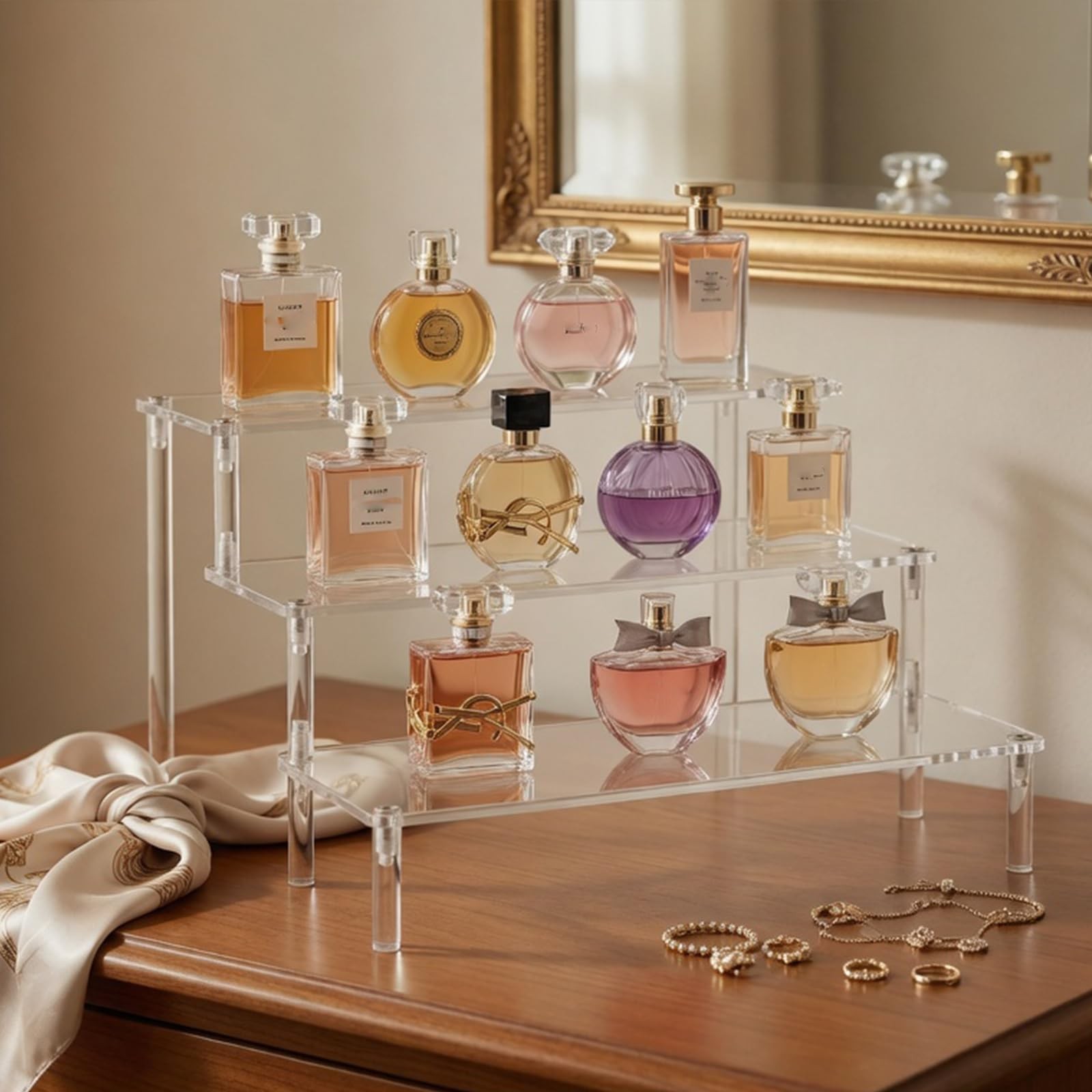 Clear 3 Tier Acrylic Tabletop Display Risers for Figures, Cosmetics & Home Decor